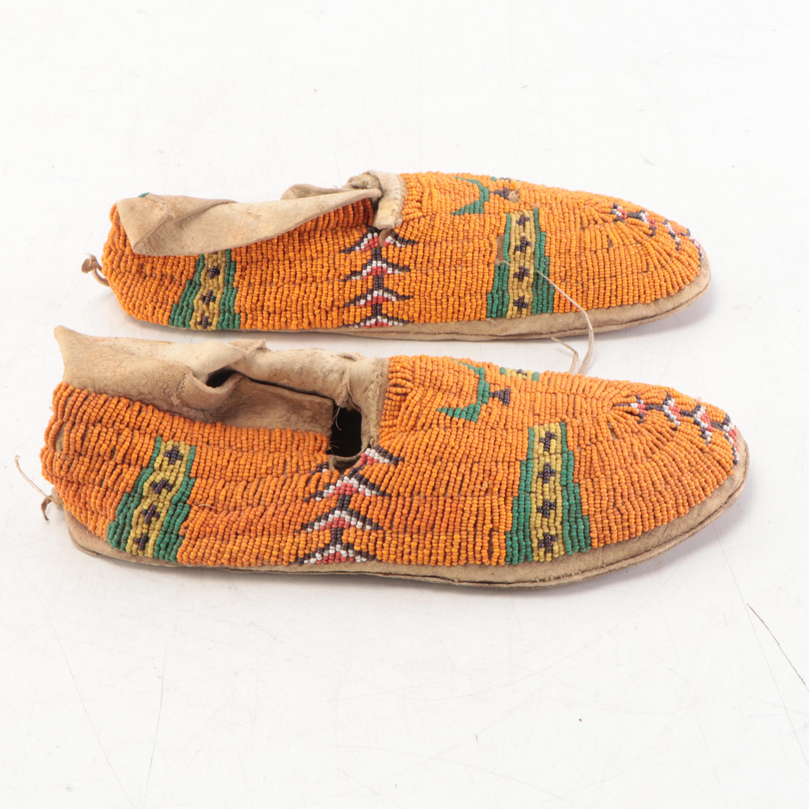 Northern Plains Beaded Moccasins, Probably Cheyenne, Early to Mid 20th Century