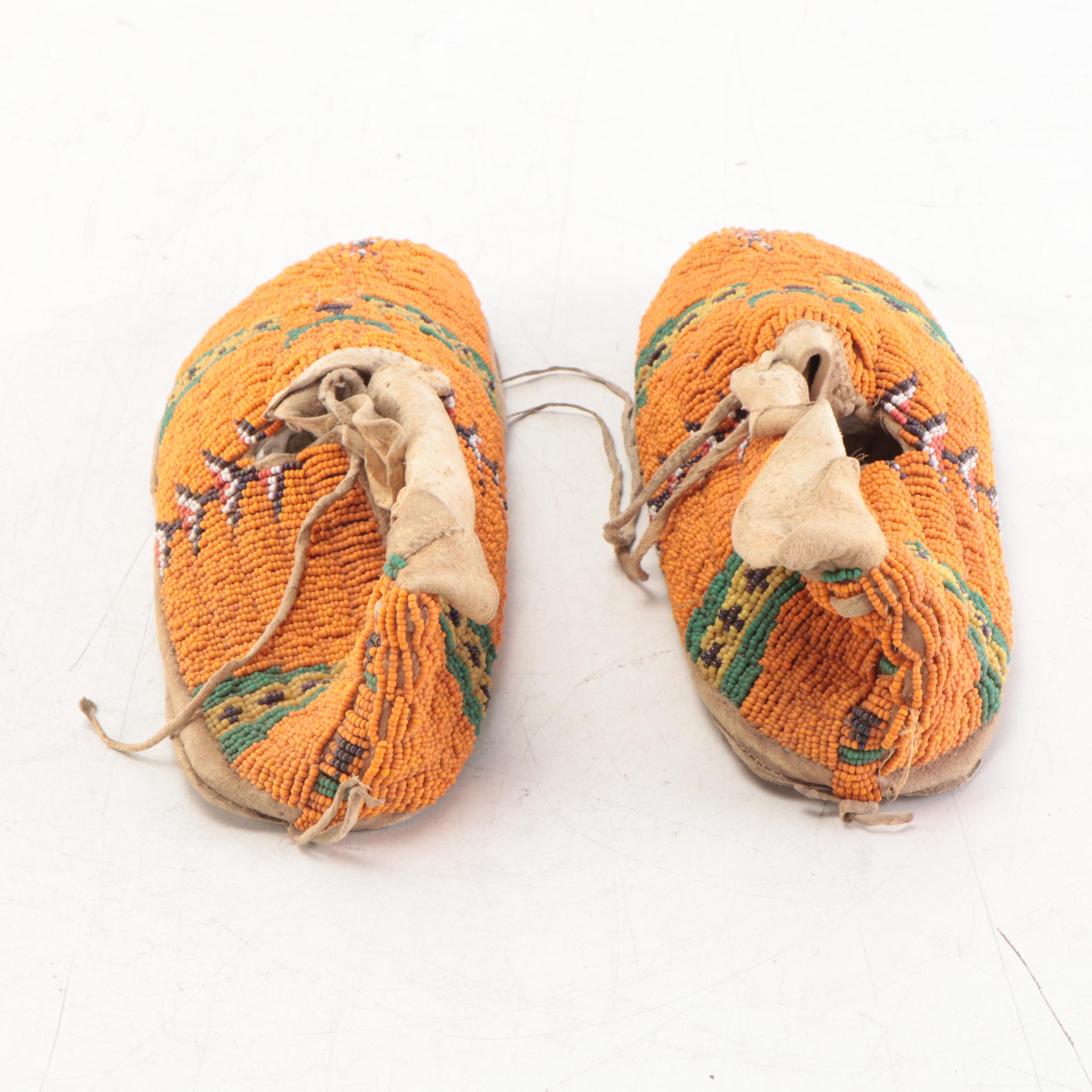 Northern Plains Beaded Moccasins, Probably Cheyenne, Early to Mid 20th Century