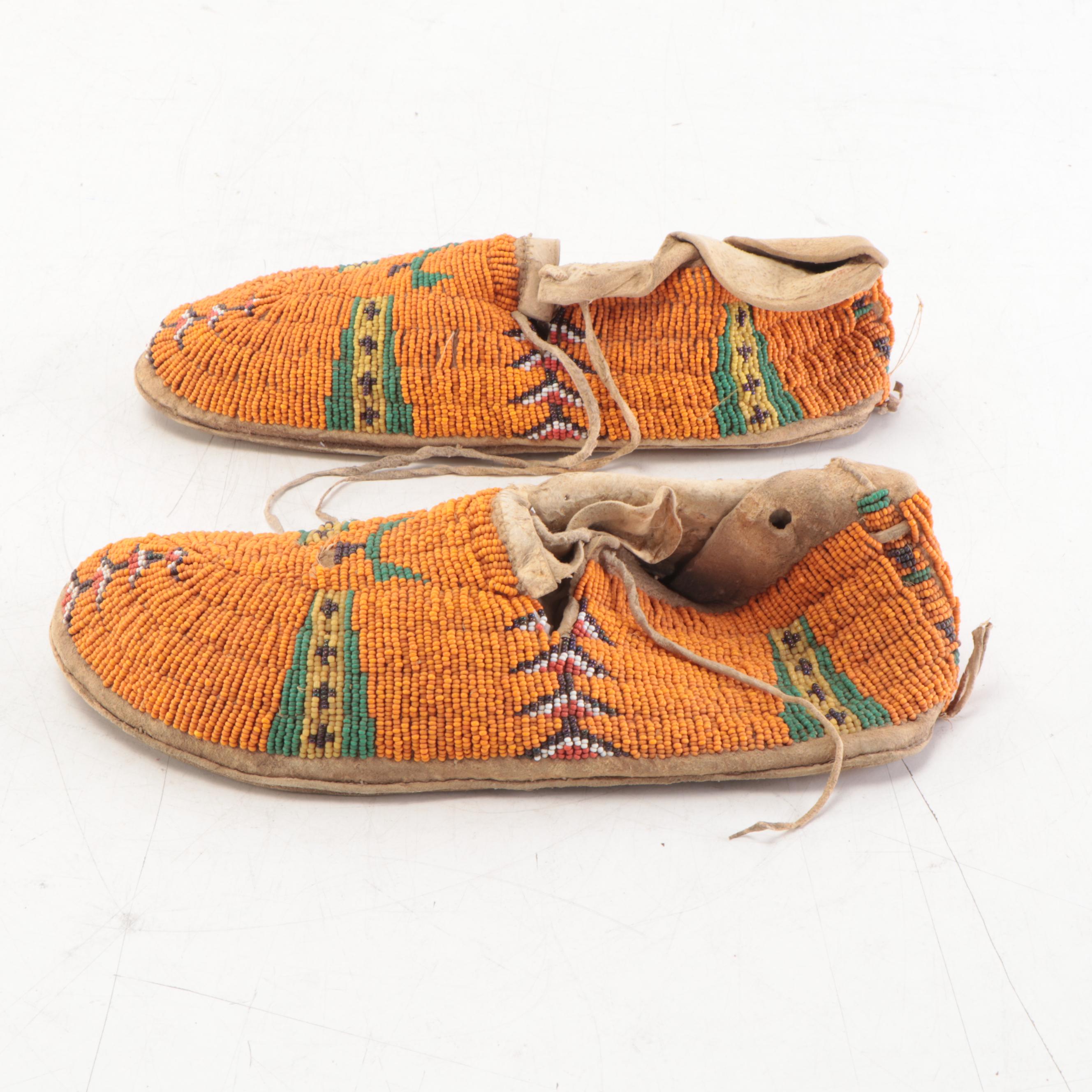 Northern Plains Beaded Moccasins, Probably Cheyenne, Early to Mid 20th Century