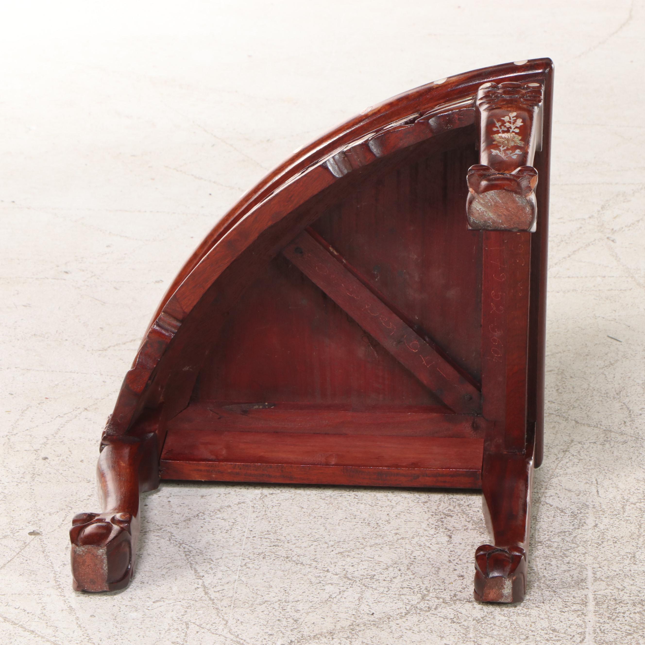 Chinese Mother-of-Pearl Inlaid Wood Low Table with Nested Stools