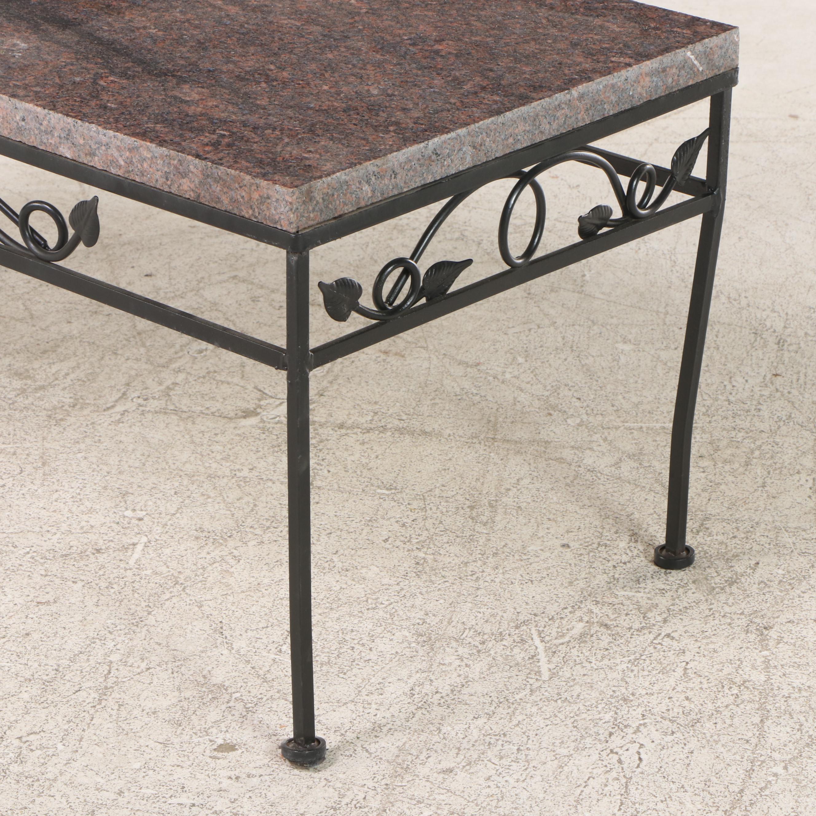 Grey Marble Top Wrought Iron Coffee Table