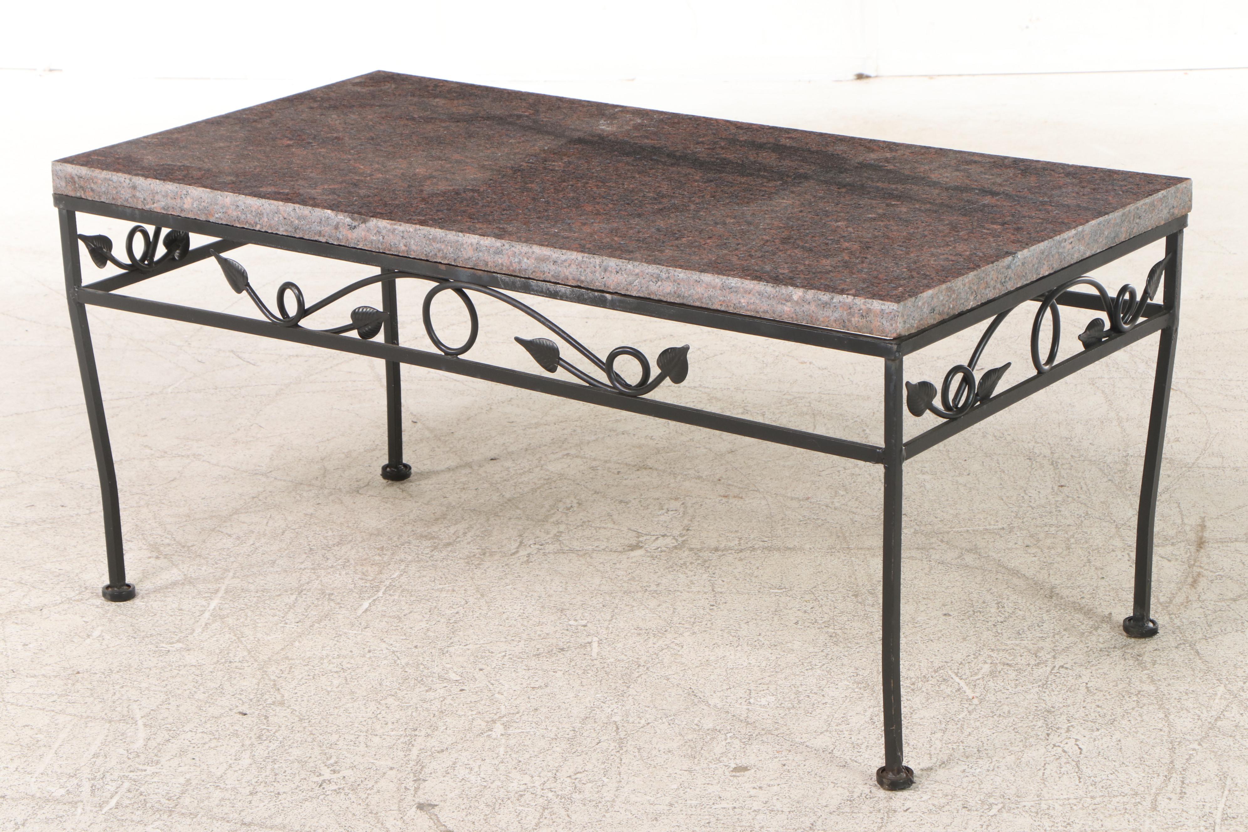 Grey Marble Top Wrought Iron Coffee Table