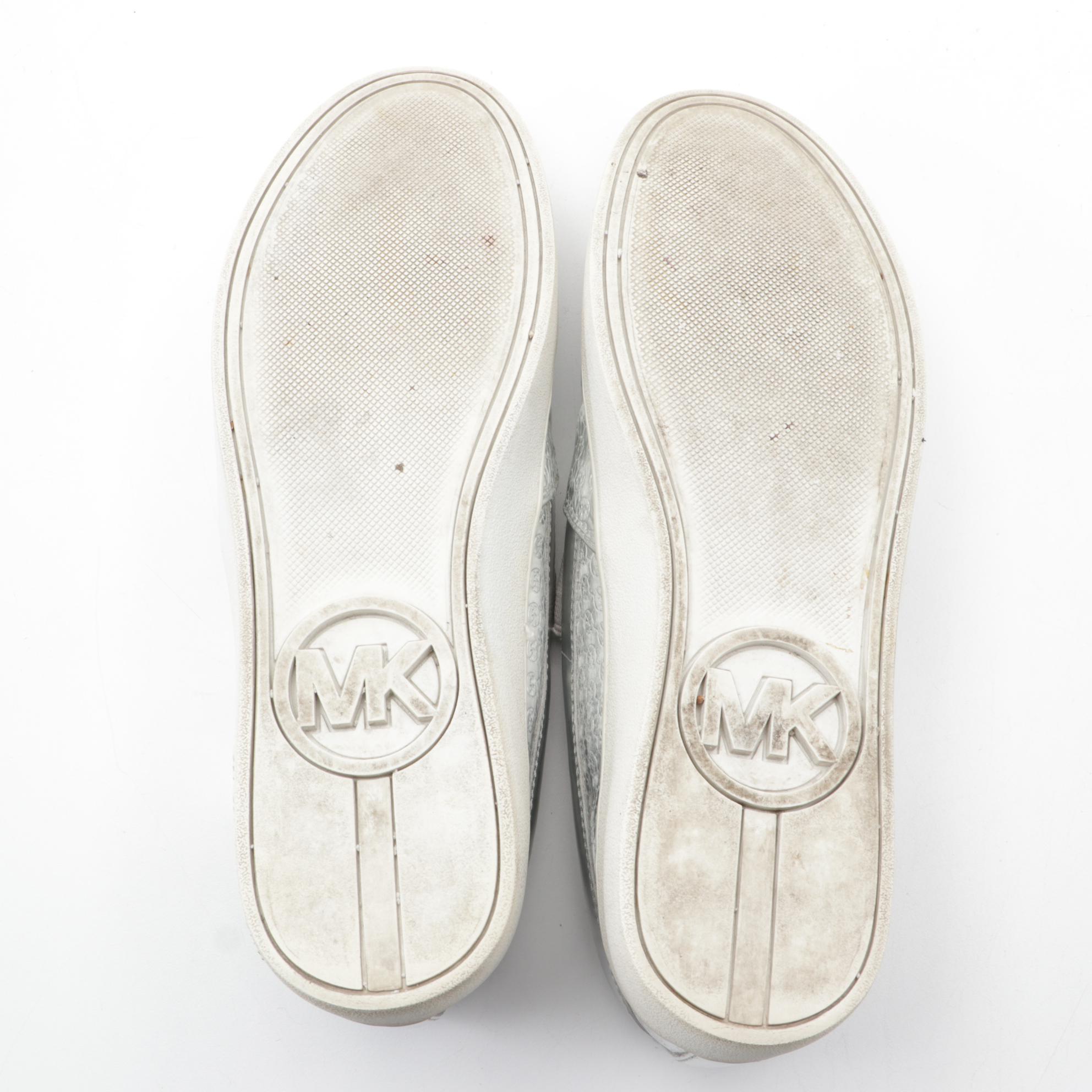 Michael Kors Silver Metallic Faux Patent Leather Slip-On Sneakers