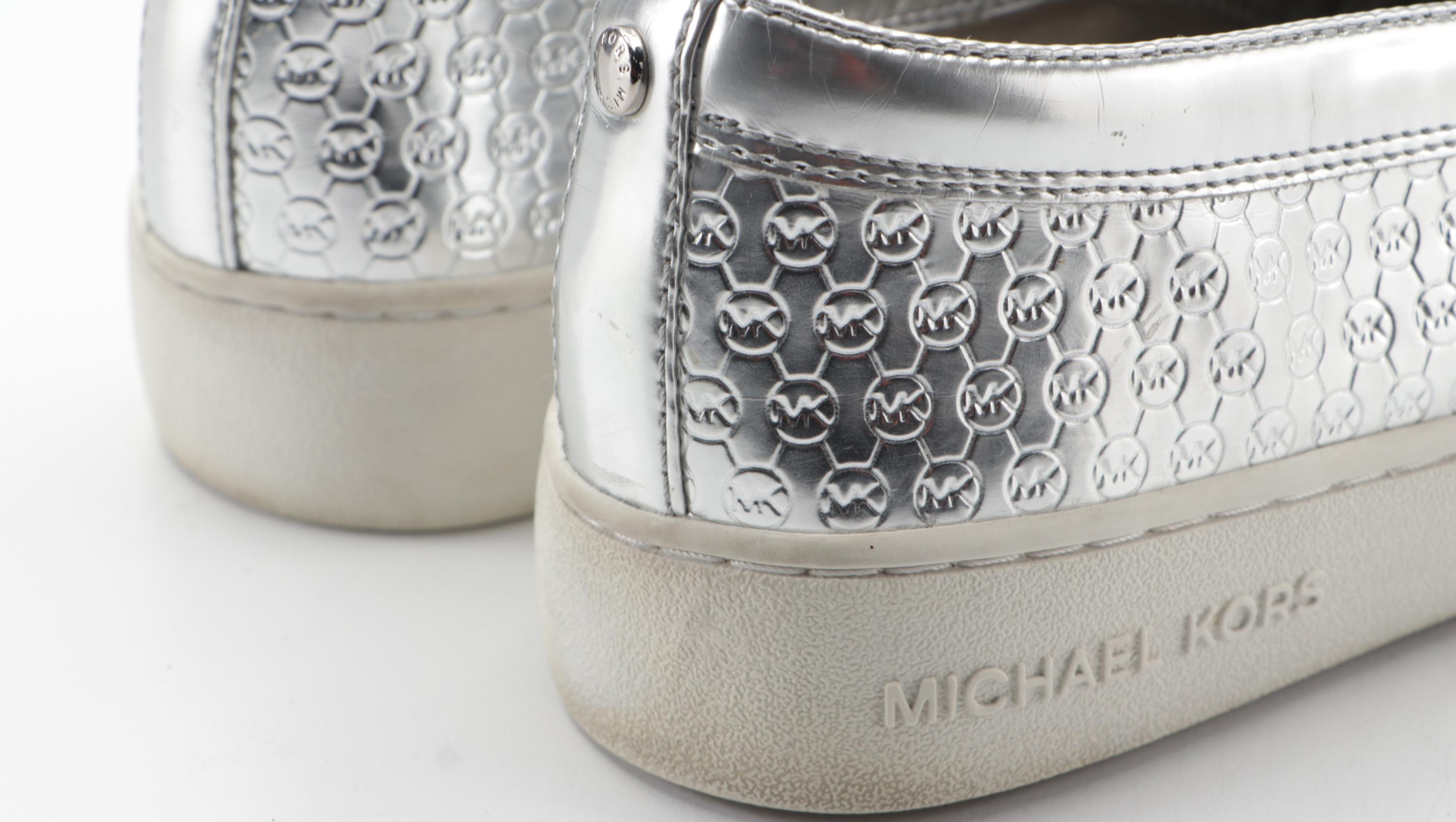 Michael Kors Silver Metallic Faux Patent Leather Slip-On Sneakers