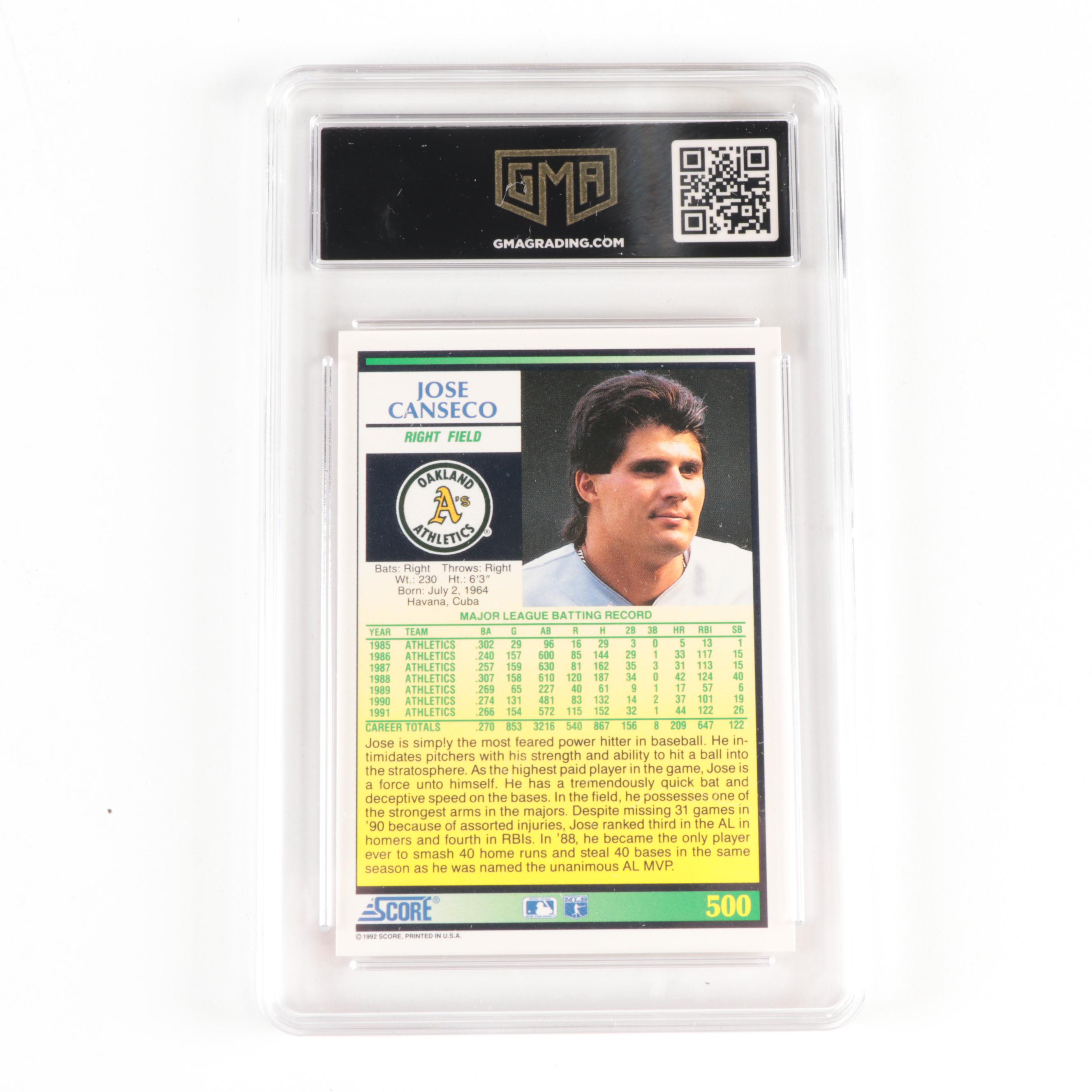 1992 Score Jose Canseco #500 Slabbed Baseball Card