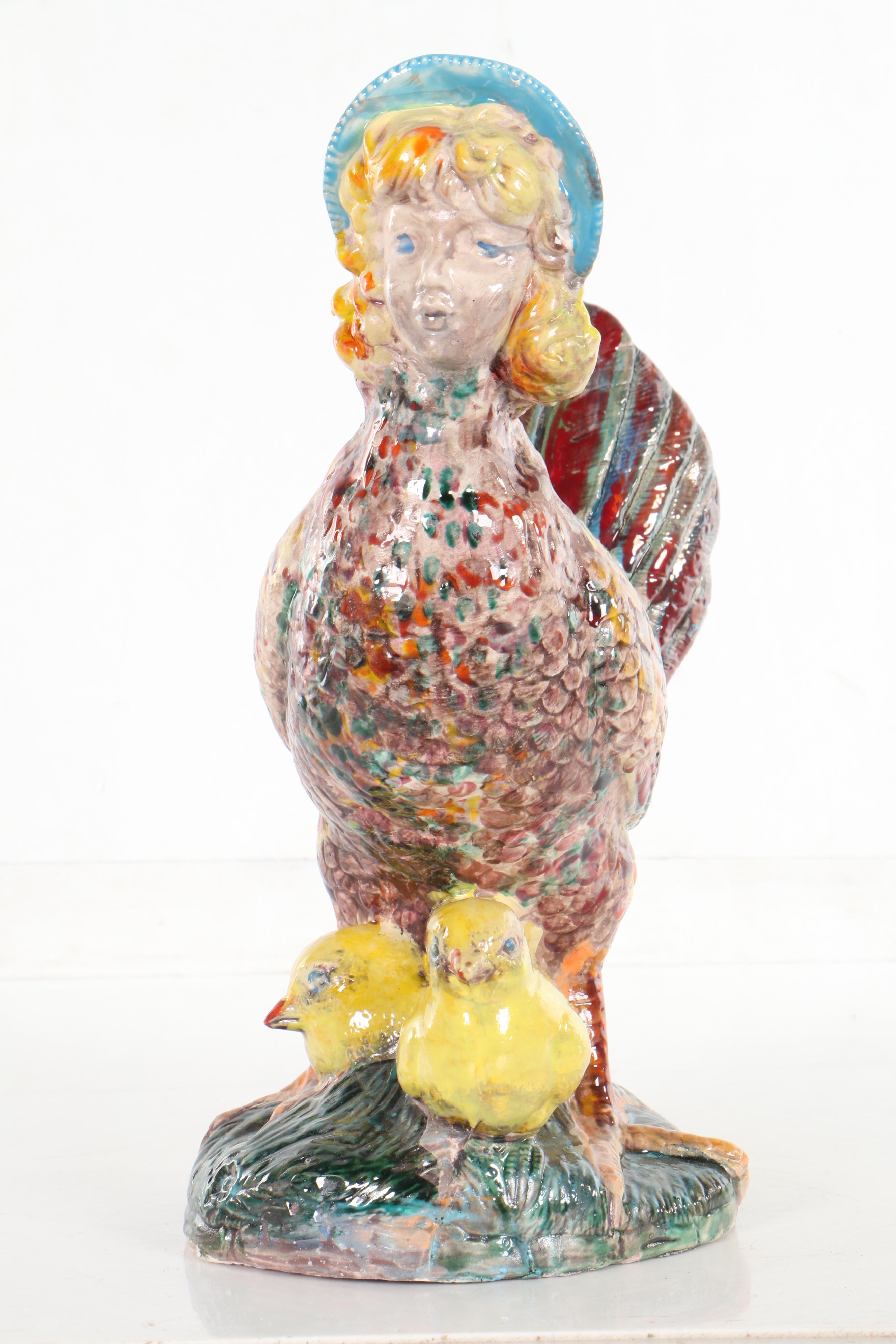 Sarah Roush Surreal Ceramic Sculpture "Chick Mom"