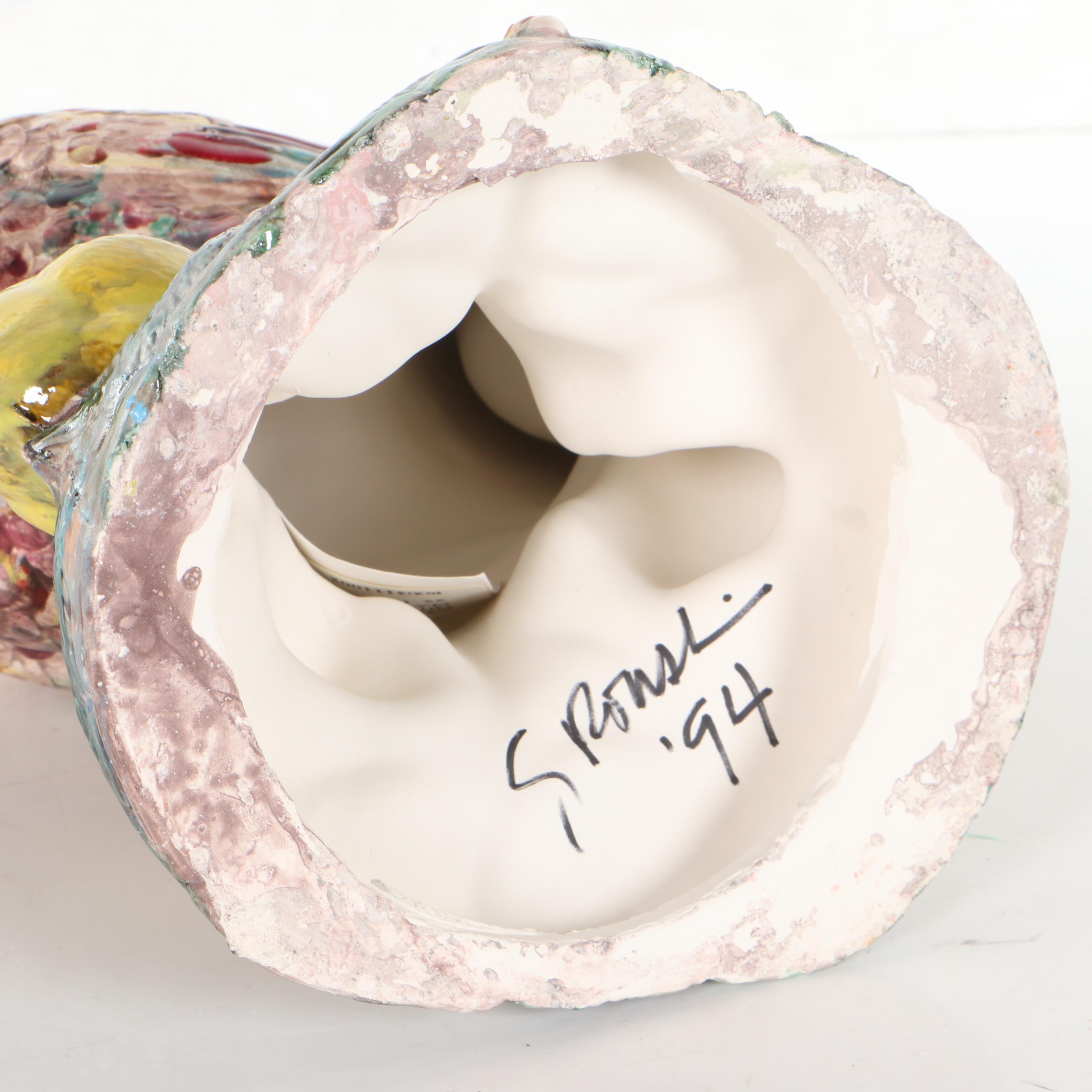 Sarah Roush Surreal Ceramic Sculpture "Chick Mom"