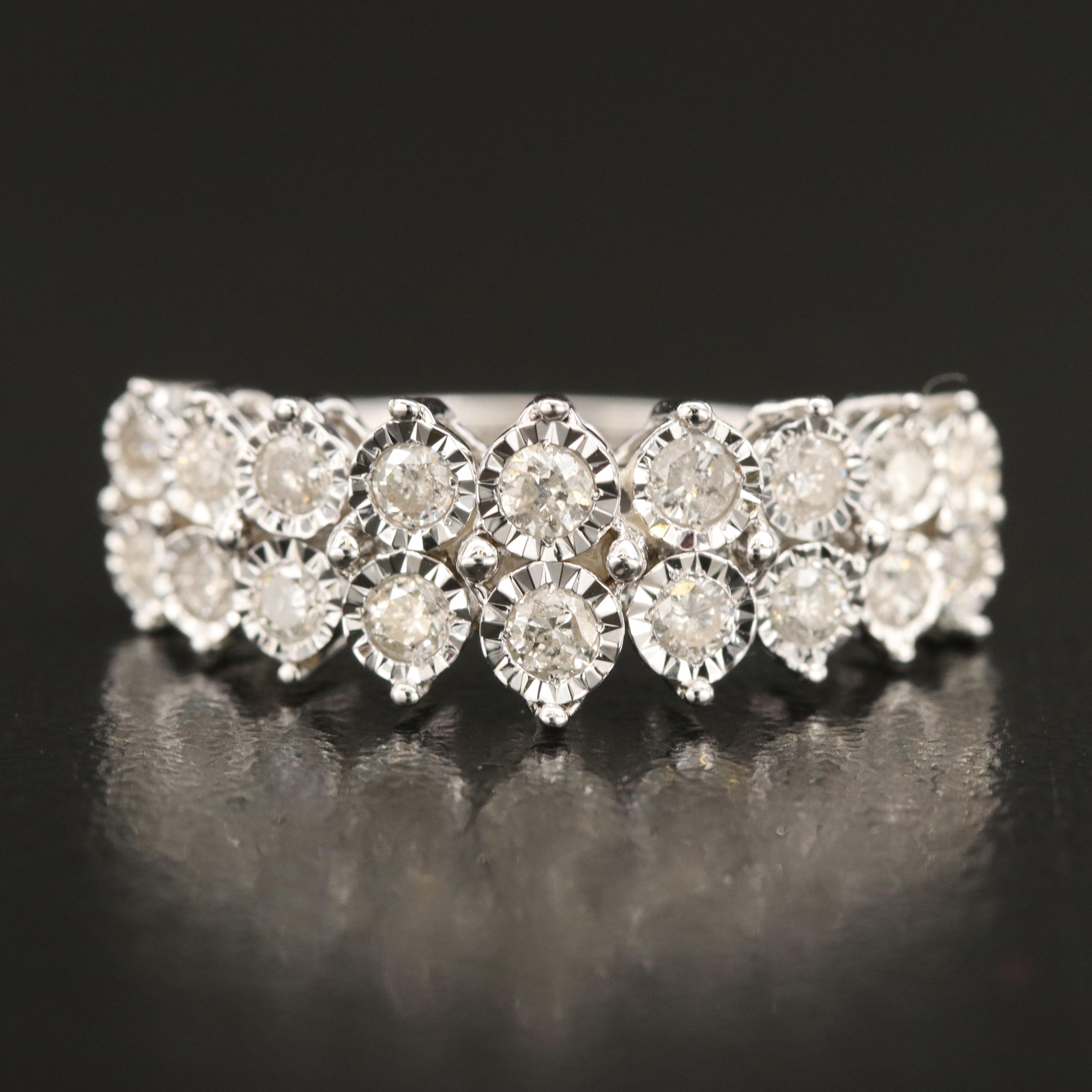 Sterling Diamond Multi-Row Ring