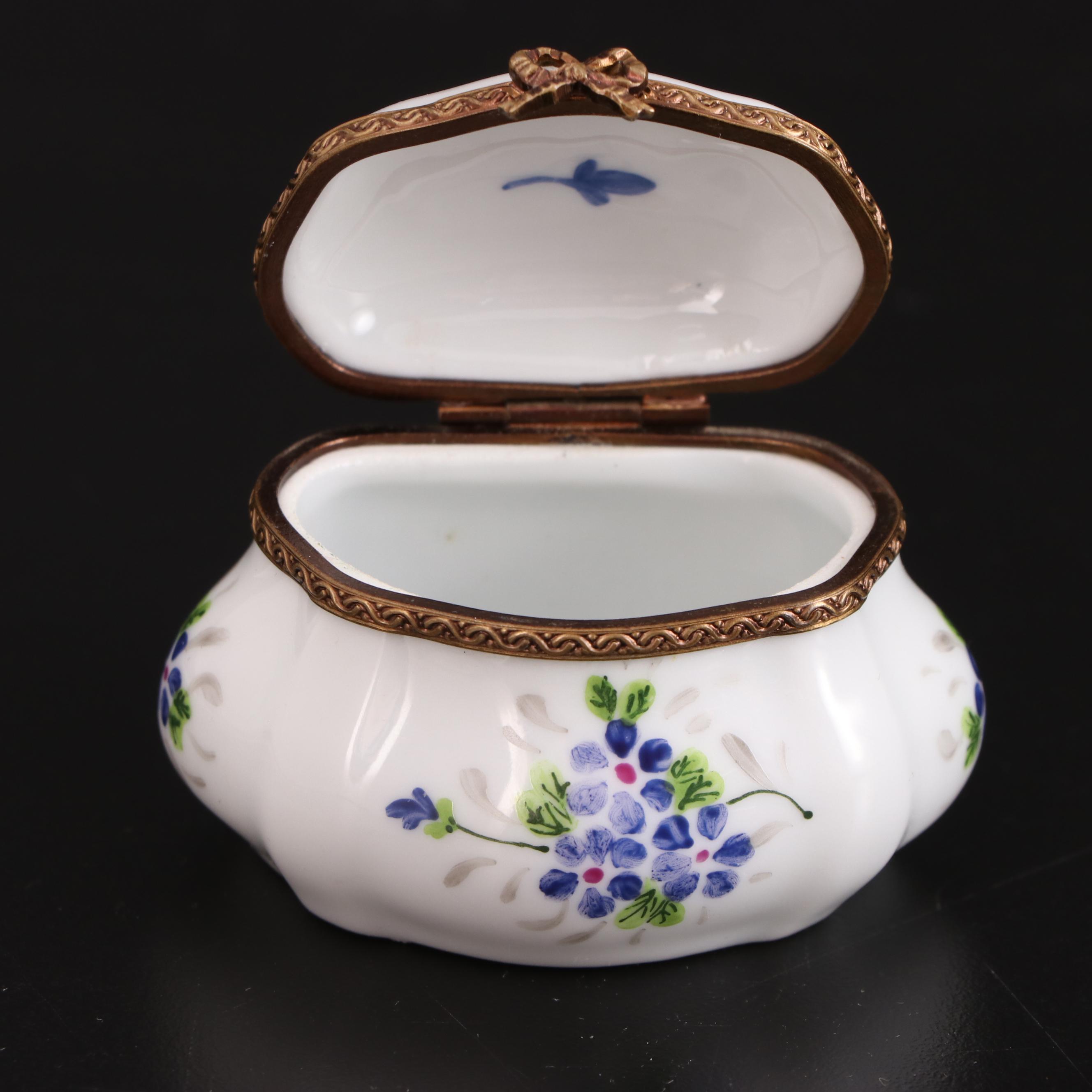 Parry Vielle Hand-Painted Porcelain Limoges Box with Floral Motif