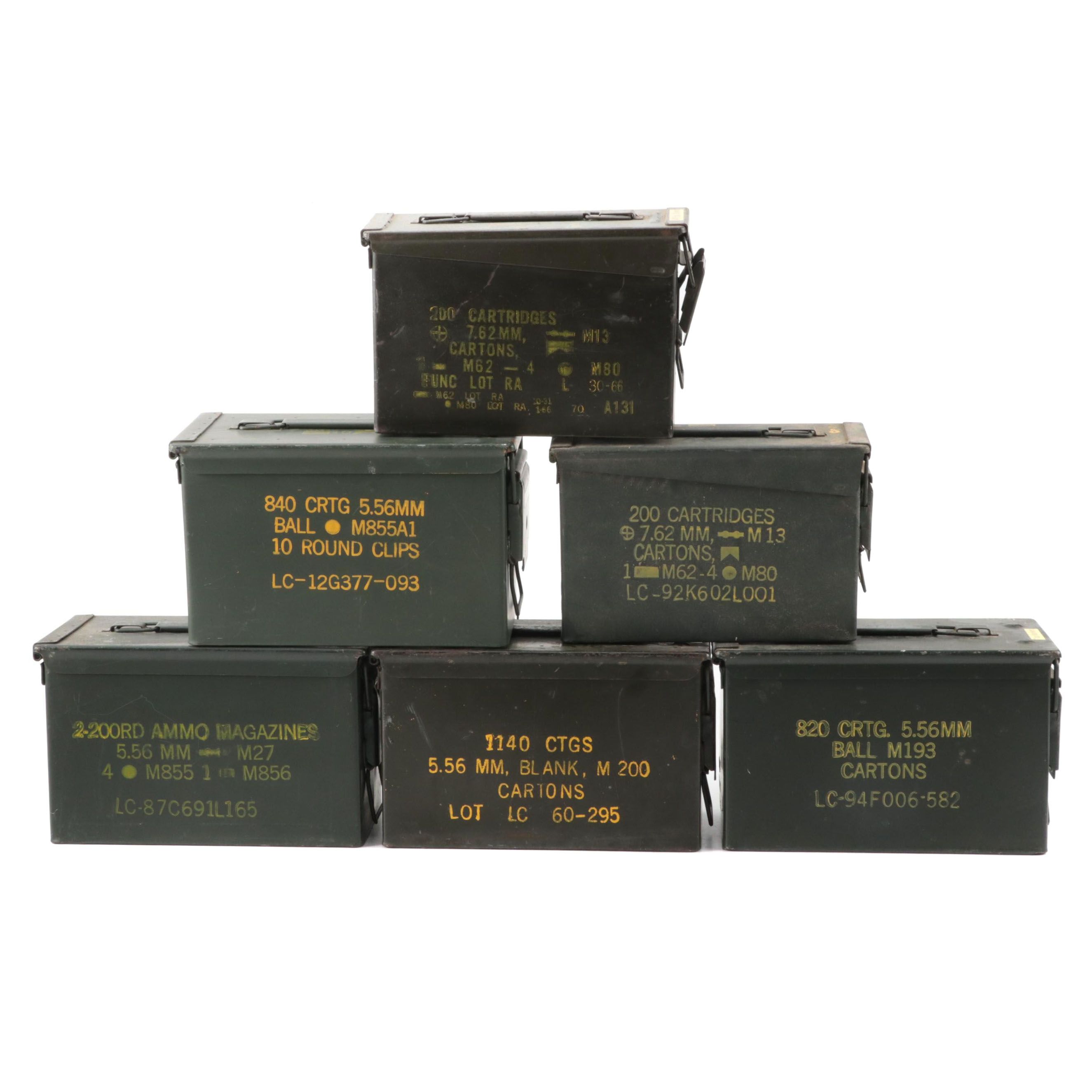 Six Metal Ammunition Cans