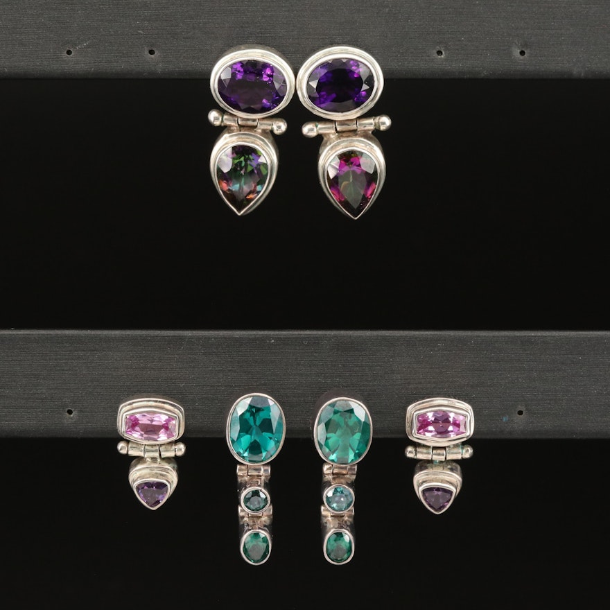 Sterling Amethyst, Topaz and Sapphire  Earrings