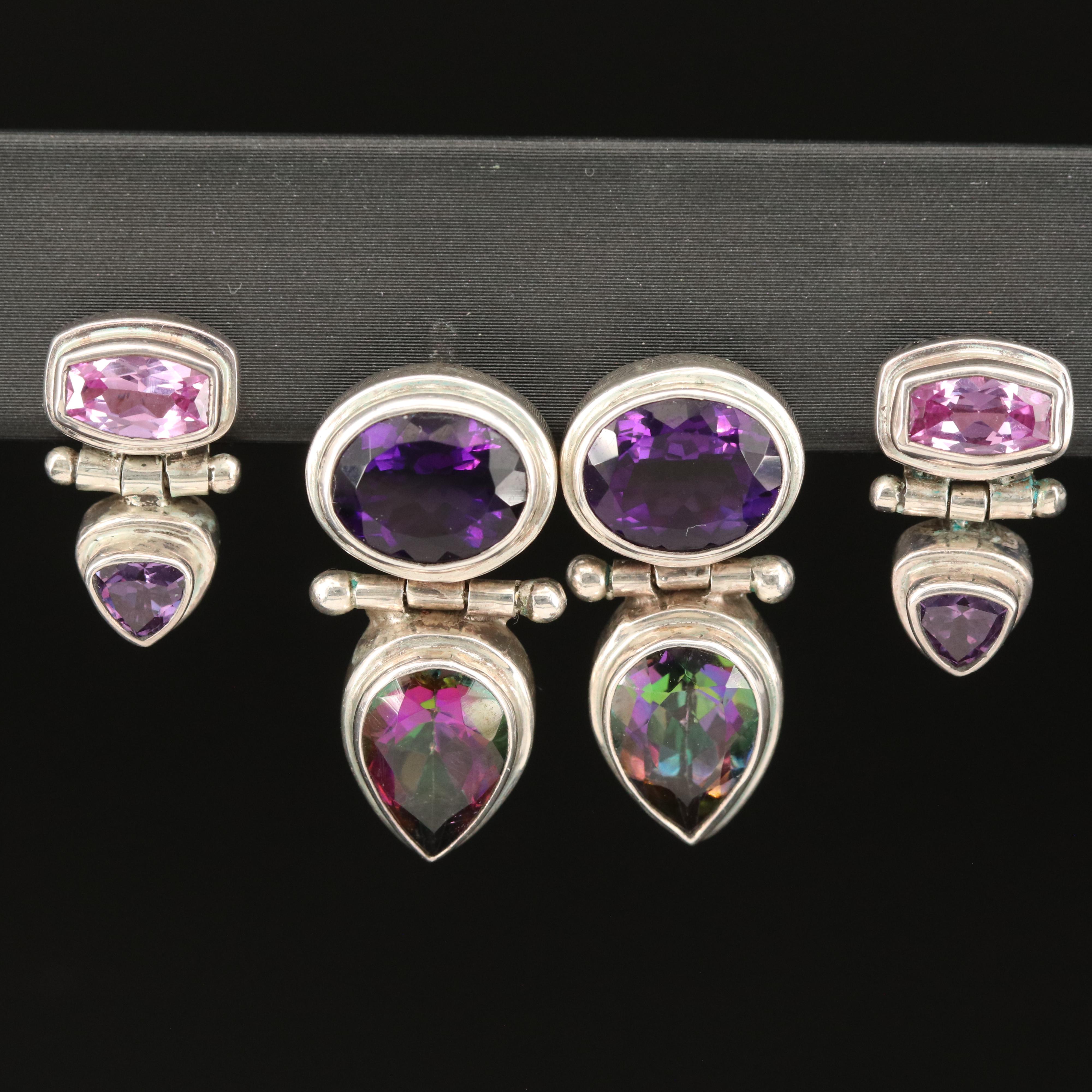 Sterling Amethyst, Topaz and Sapphire  Earrings