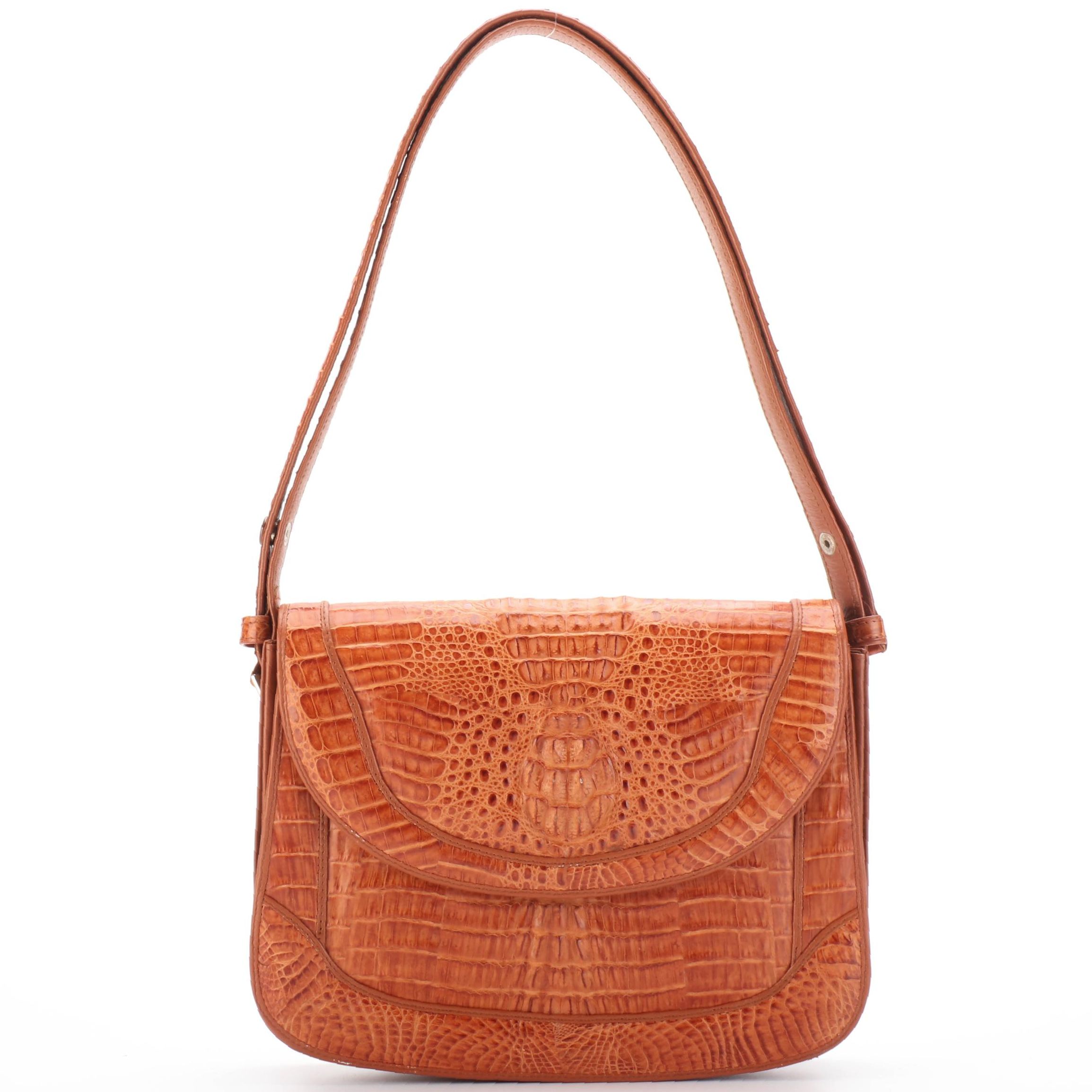 River Caiman Crocodile Skin Flap-Front Bag