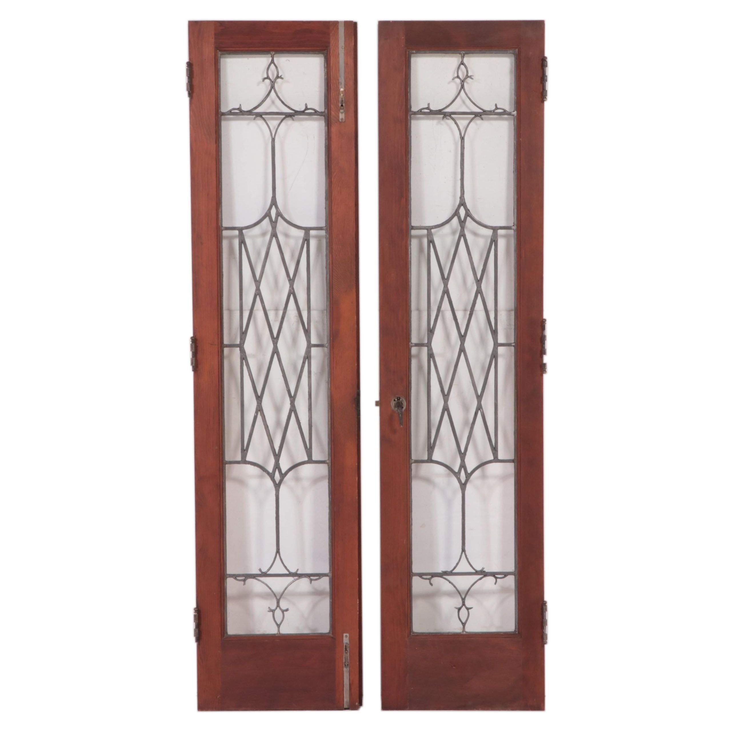 Pair of Leaded Glass French Doors