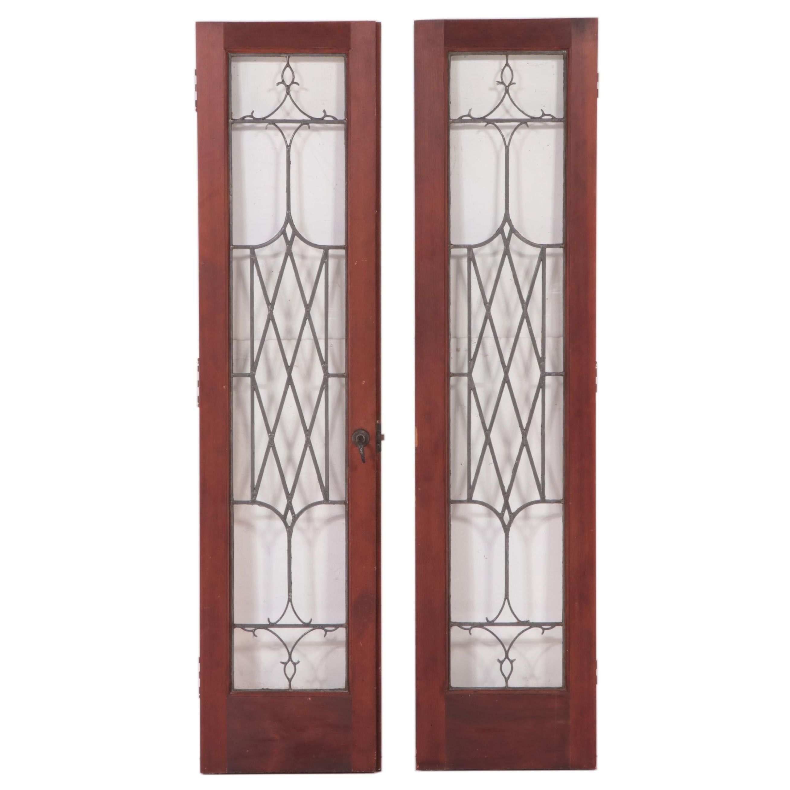 Pair of Leaded Glass French Doors