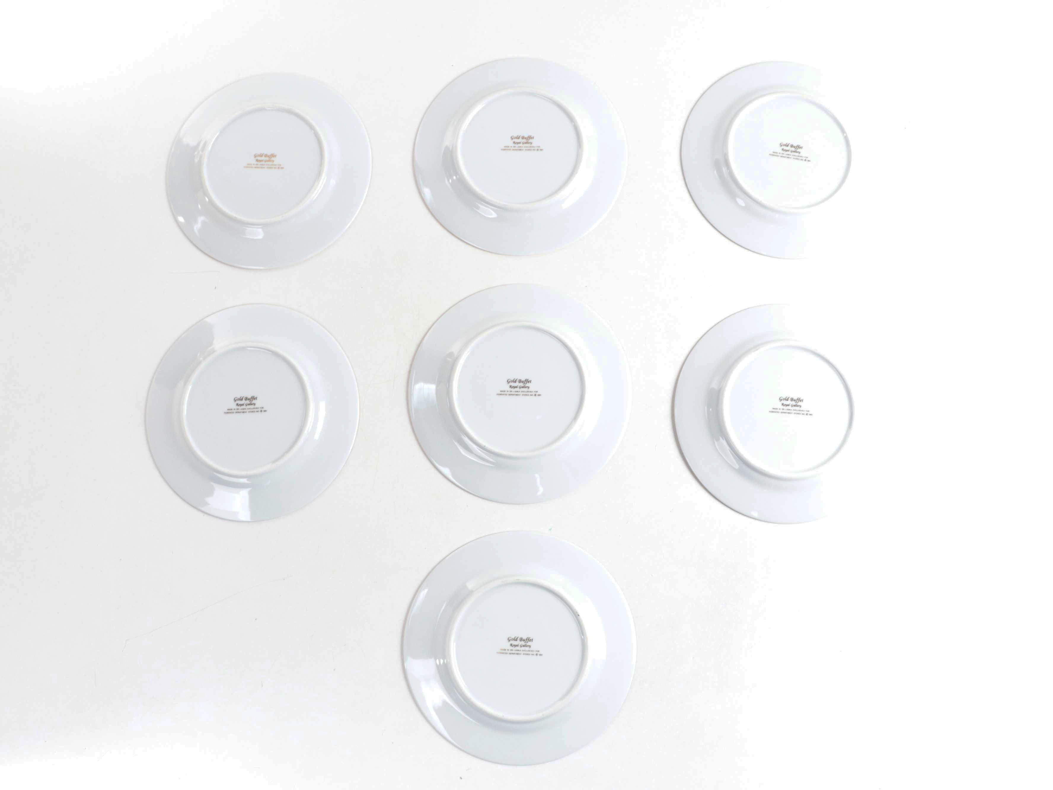 Minton Gilt Rimmed Bone China Dinner Plates with Other Egg Motif Salad Plates