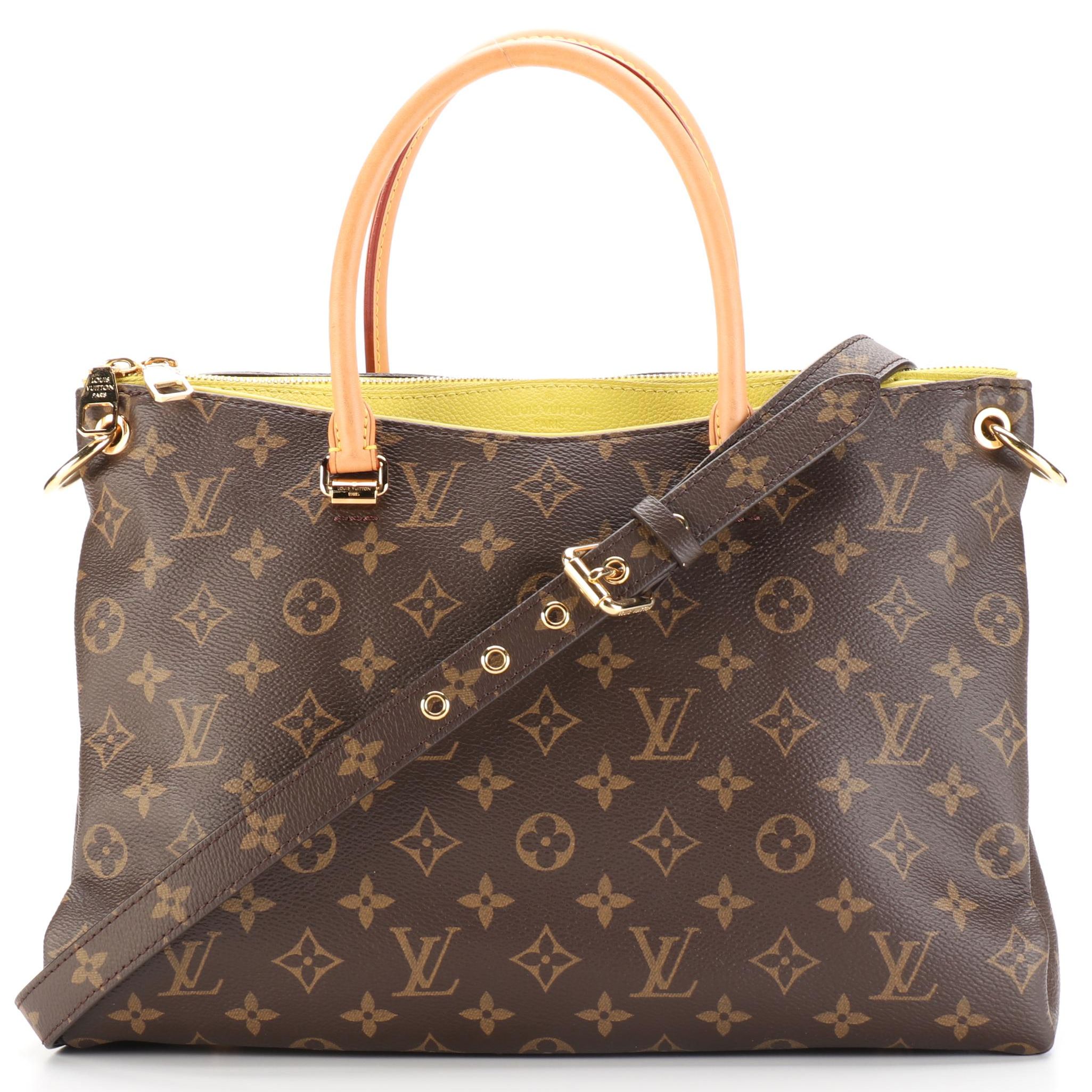 Louis Vuitton Pallas Tote in Monogram Canvas and Pistache Leather with Strap