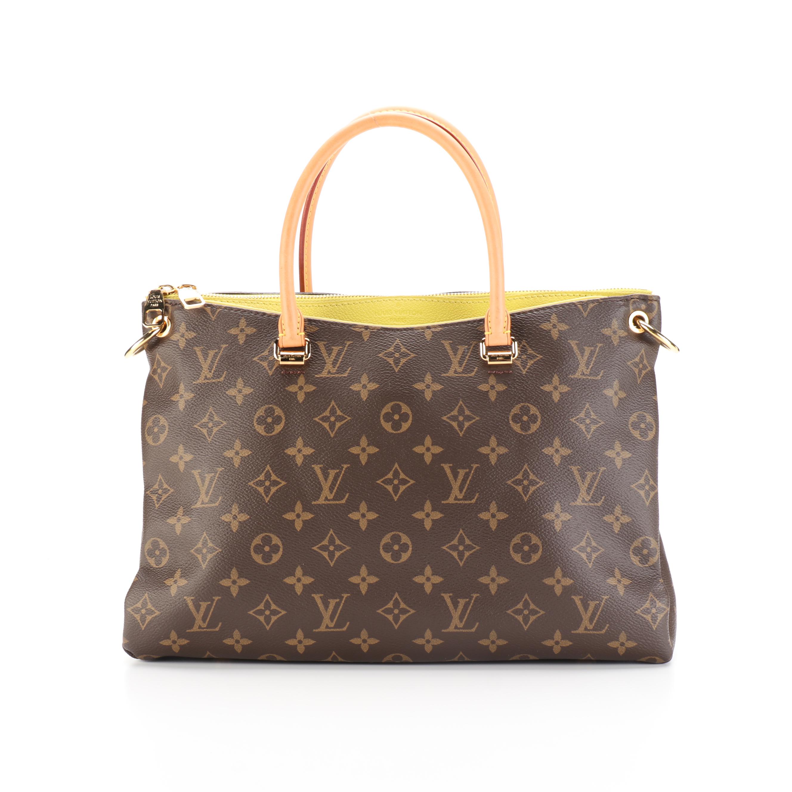Louis Vuitton Pallas Tote in Monogram Canvas and Pistache Leather with Strap
