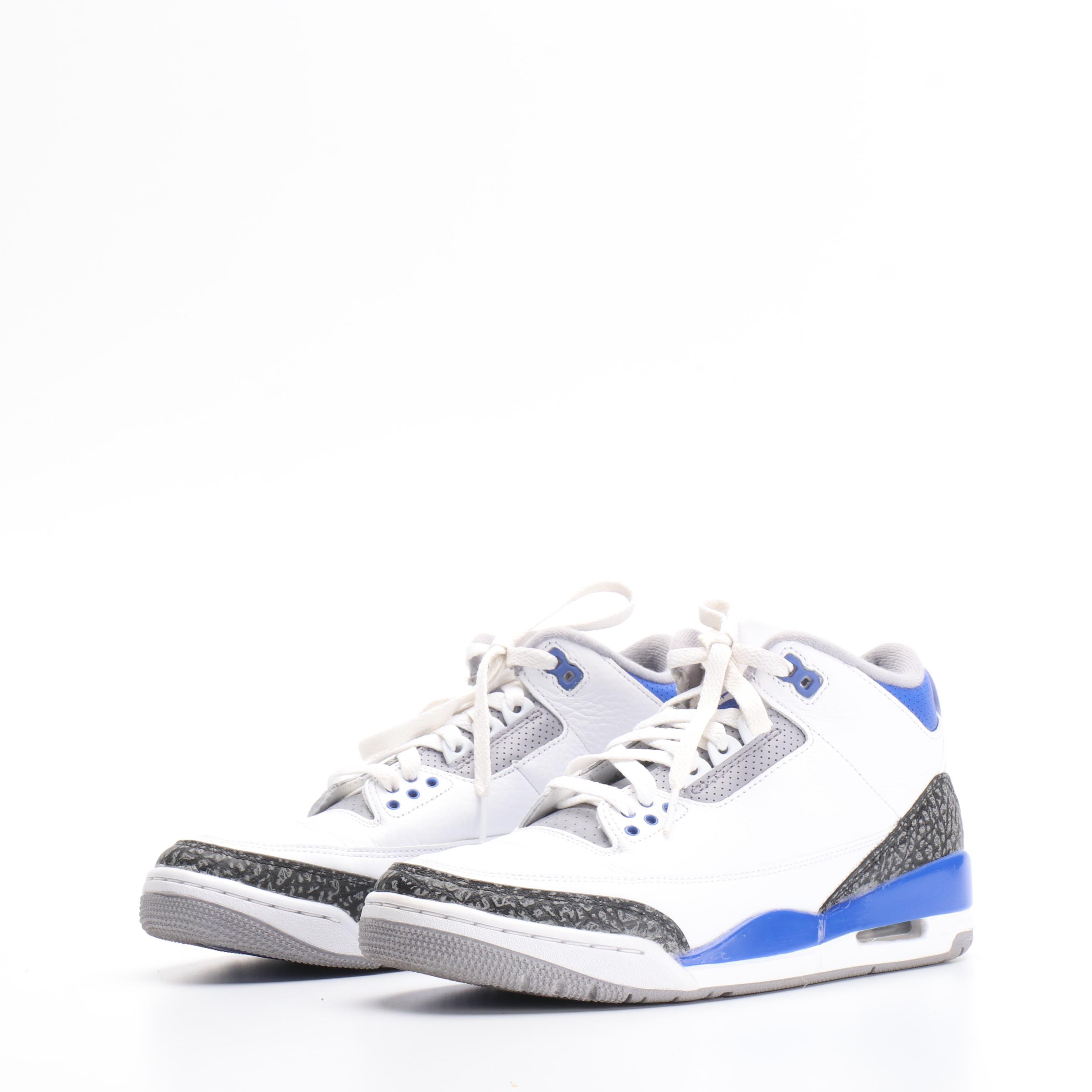 Men's Nike Air Jordan 3 Retro High-Top Sneakers in Racer Blue/Grey/White