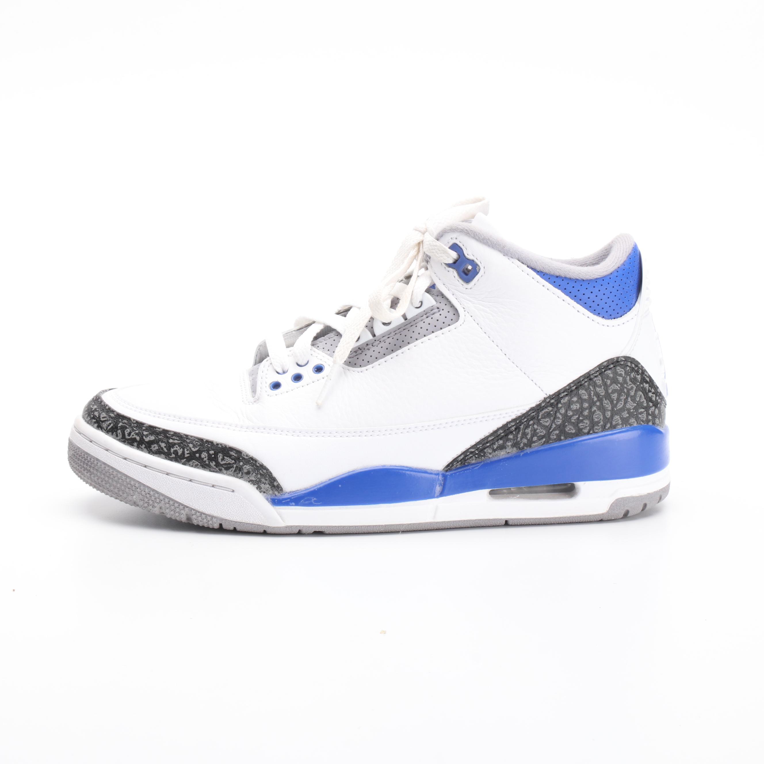 Men's Nike Air Jordan 3 Retro High-Top Sneakers in Racer Blue/Grey/White