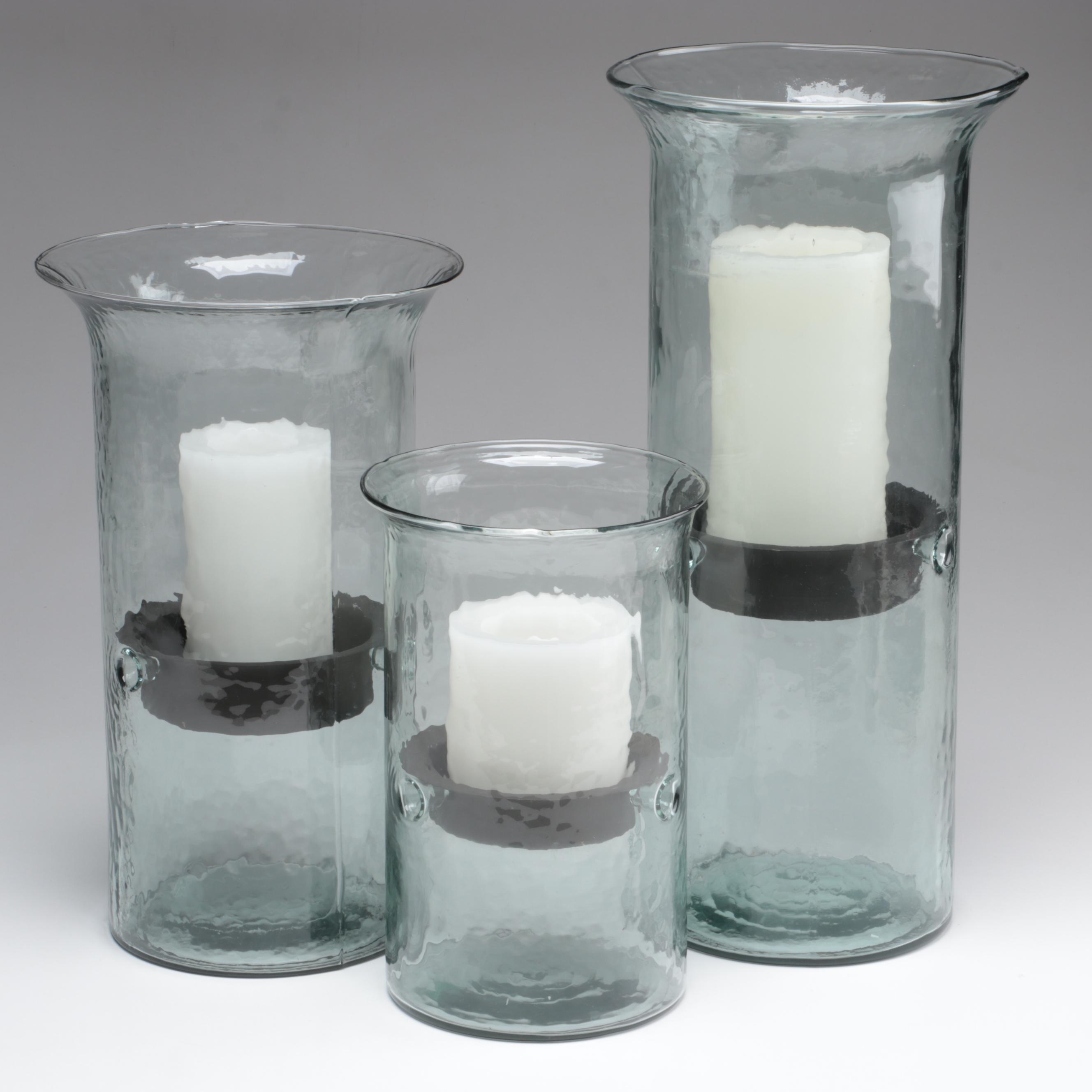 Graduated Hurricane Candle Holders with Textured Glass