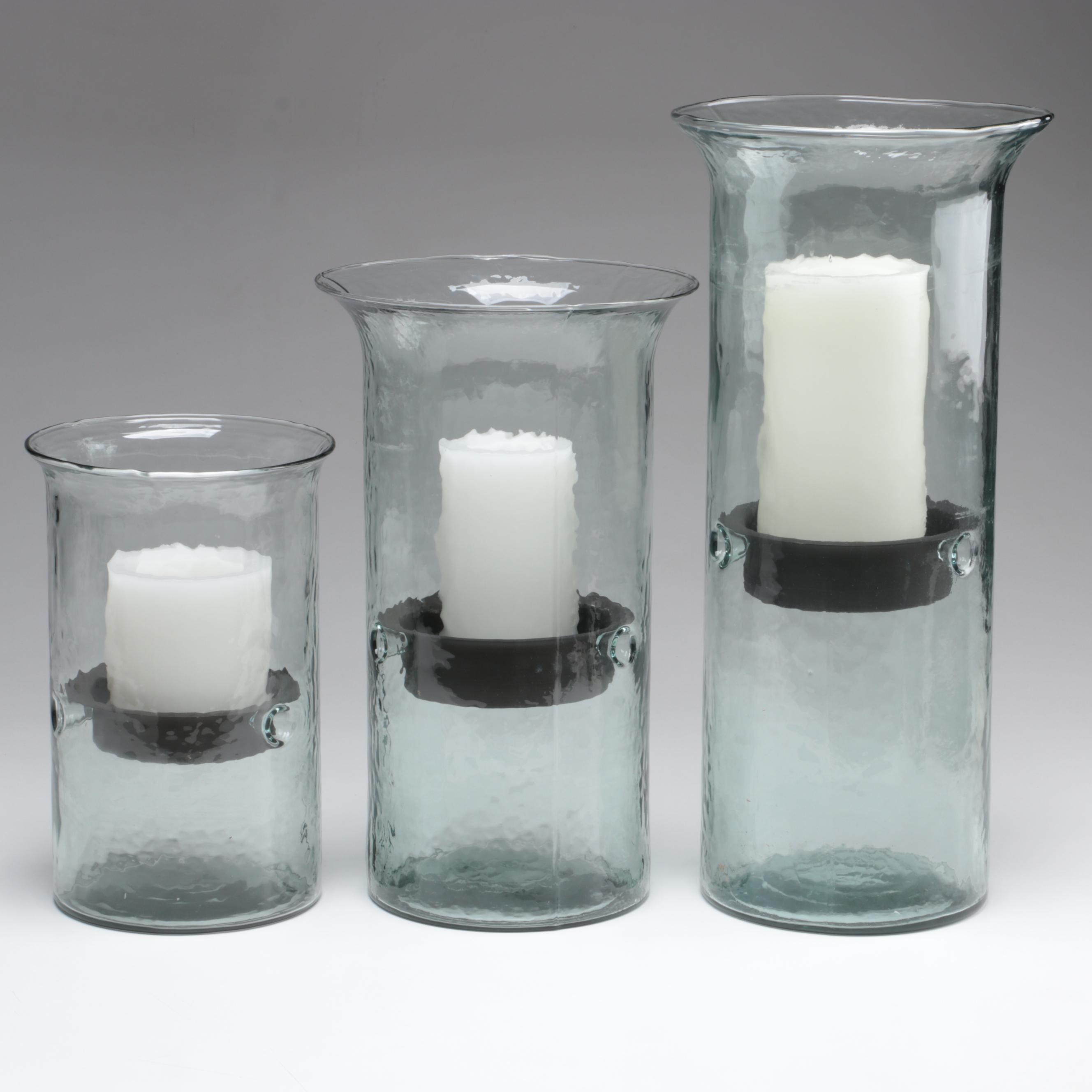 Graduated Hurricane Candle Holders with Textured Glass