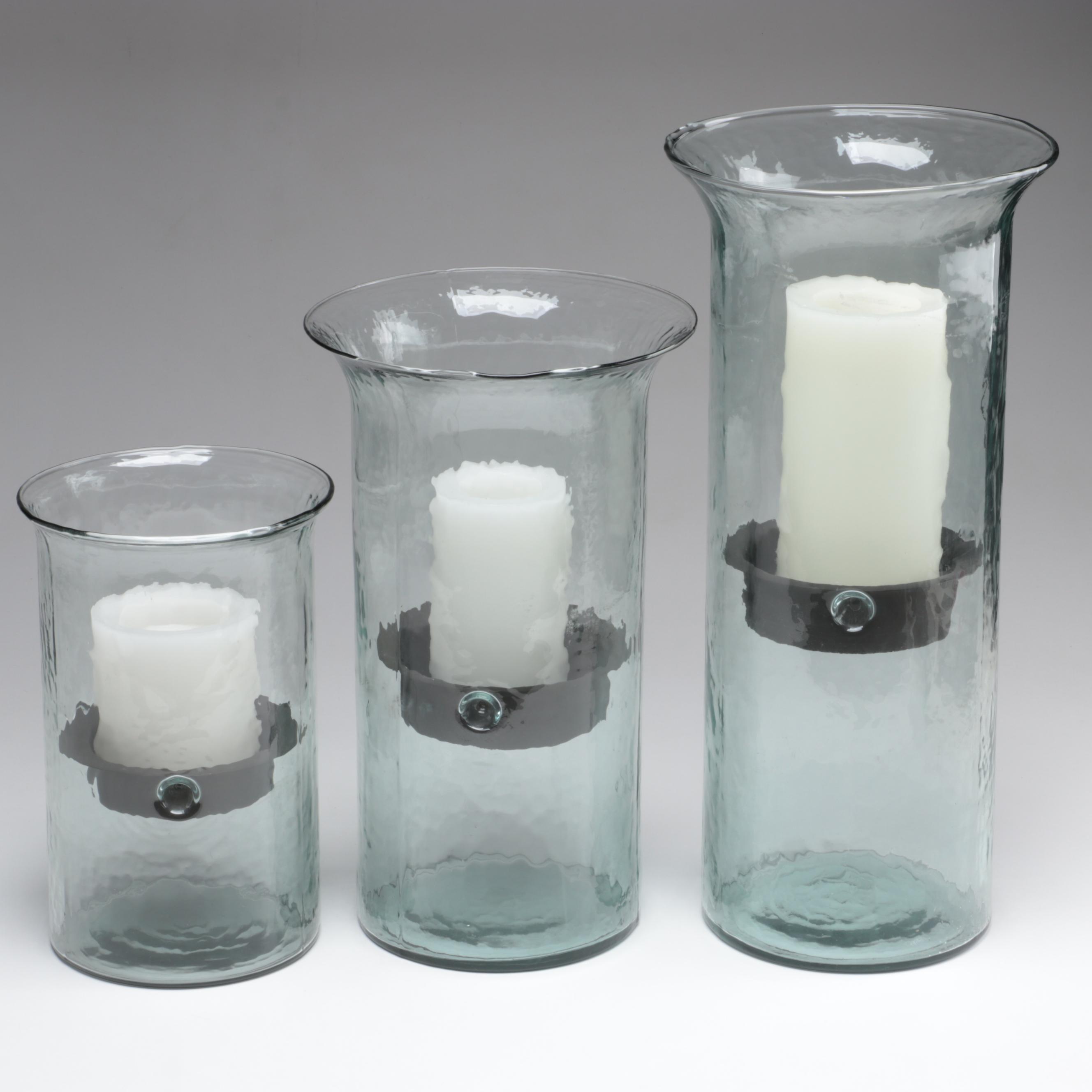 Graduated Hurricane Candle Holders with Textured Glass