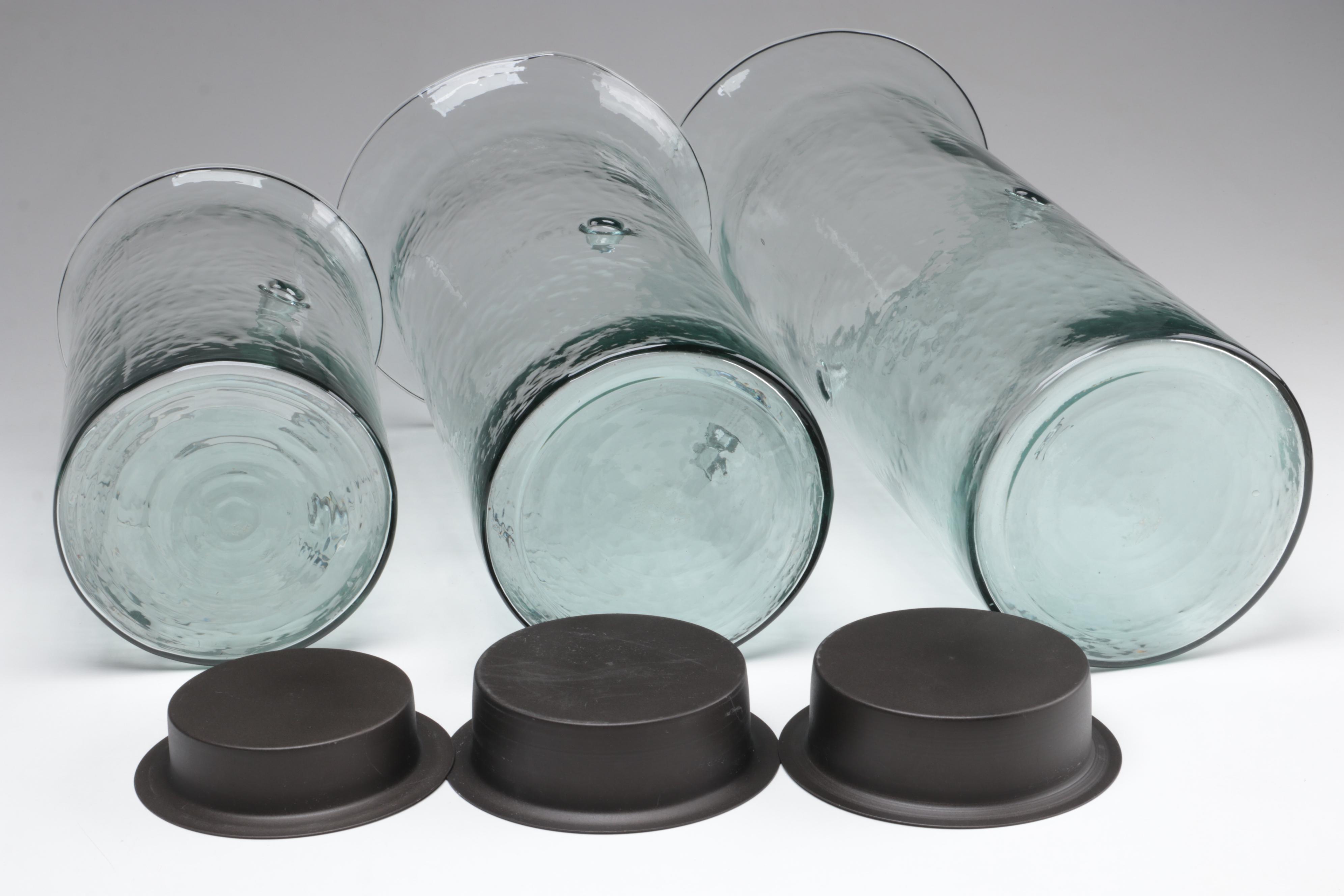 Graduated Hurricane Candle Holders with Textured Glass