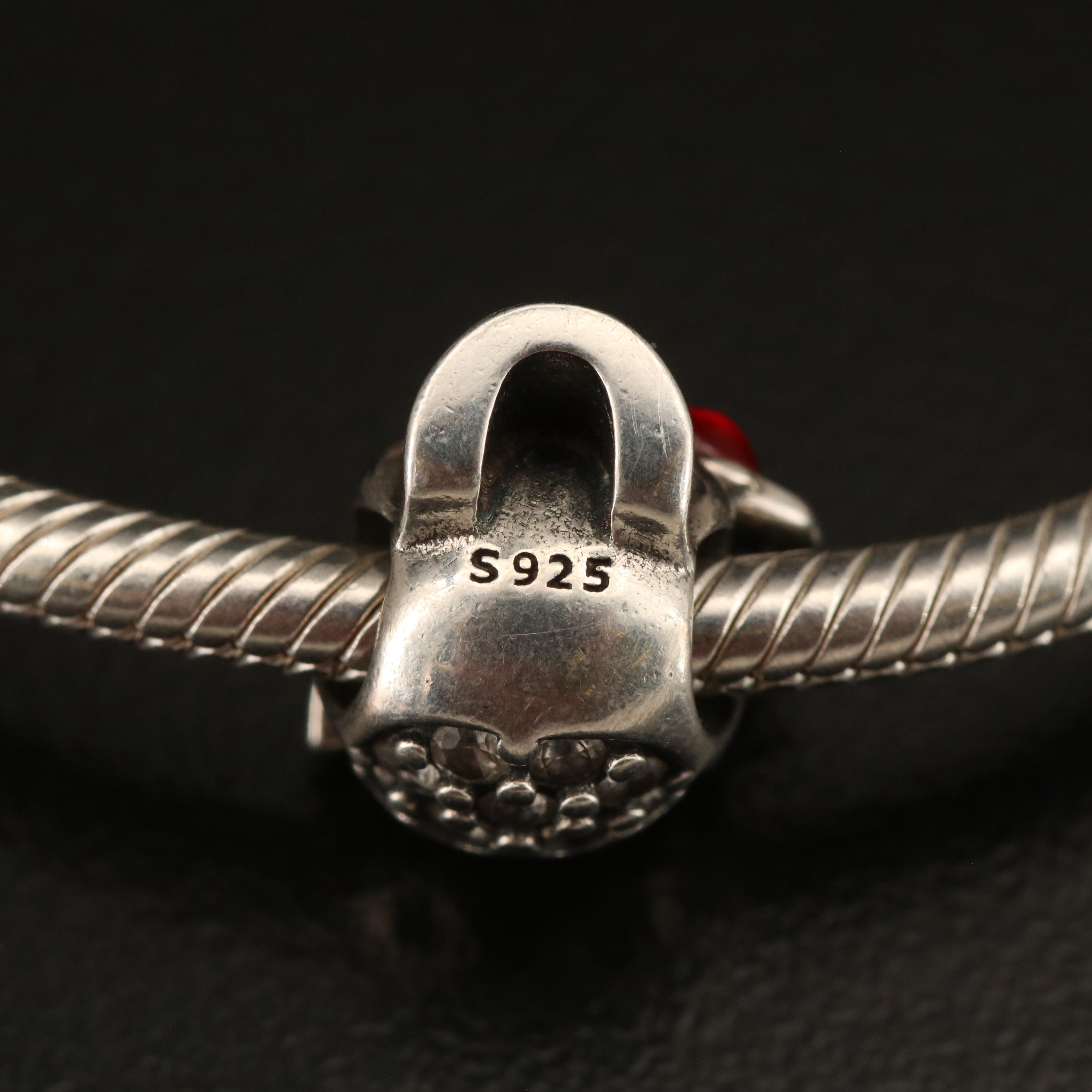 Pandora Sterling Charm Bracelet with Pavé Clasp and Charms