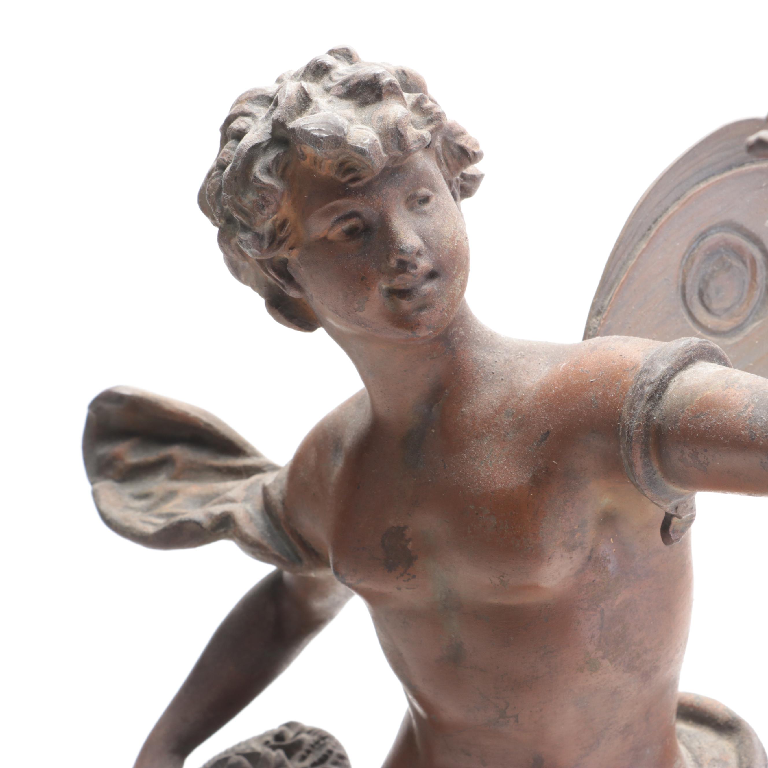 Classical Style Cast Metal Sculpture of Cupid with Cherub