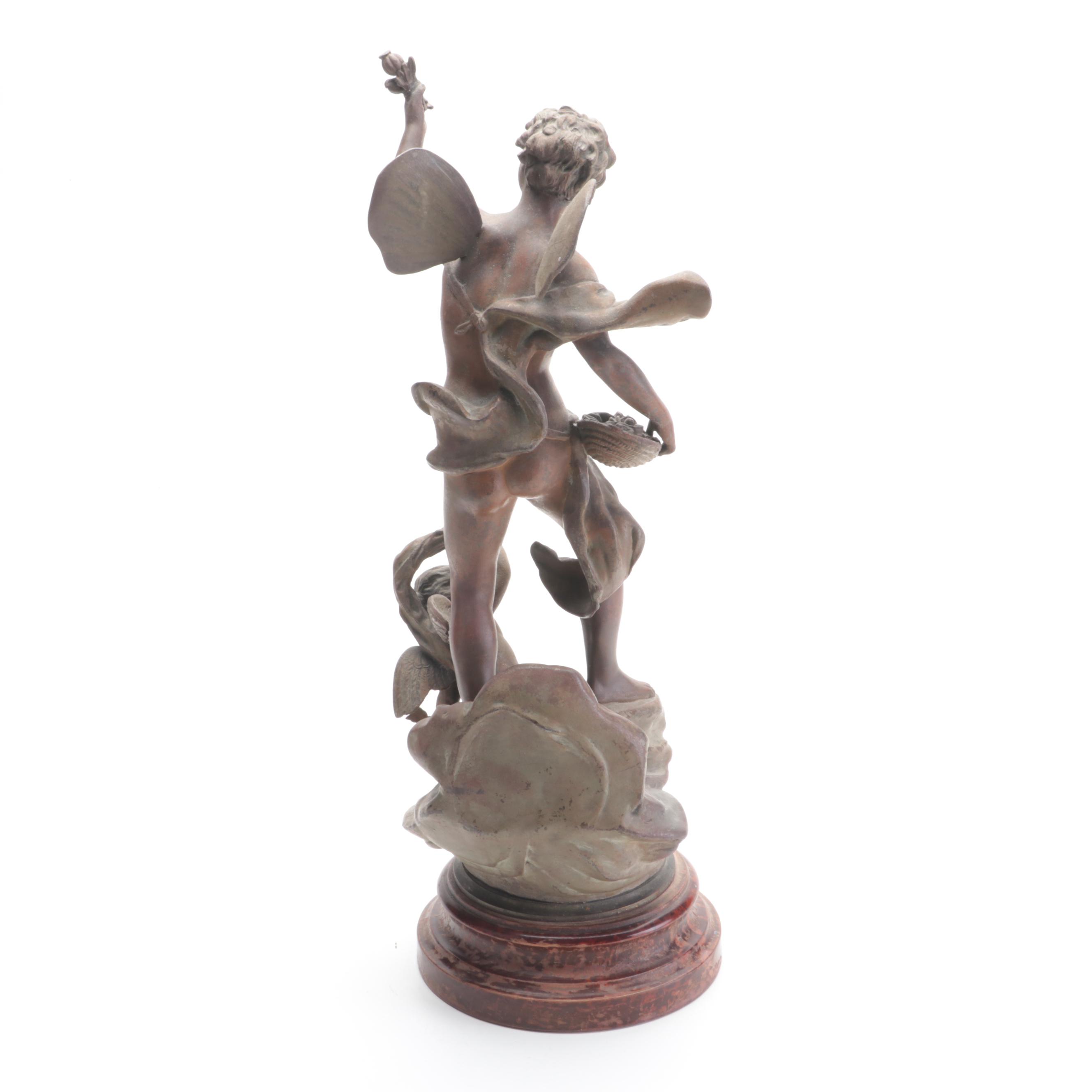 Classical Style Cast Metal Sculpture of Cupid with Cherub