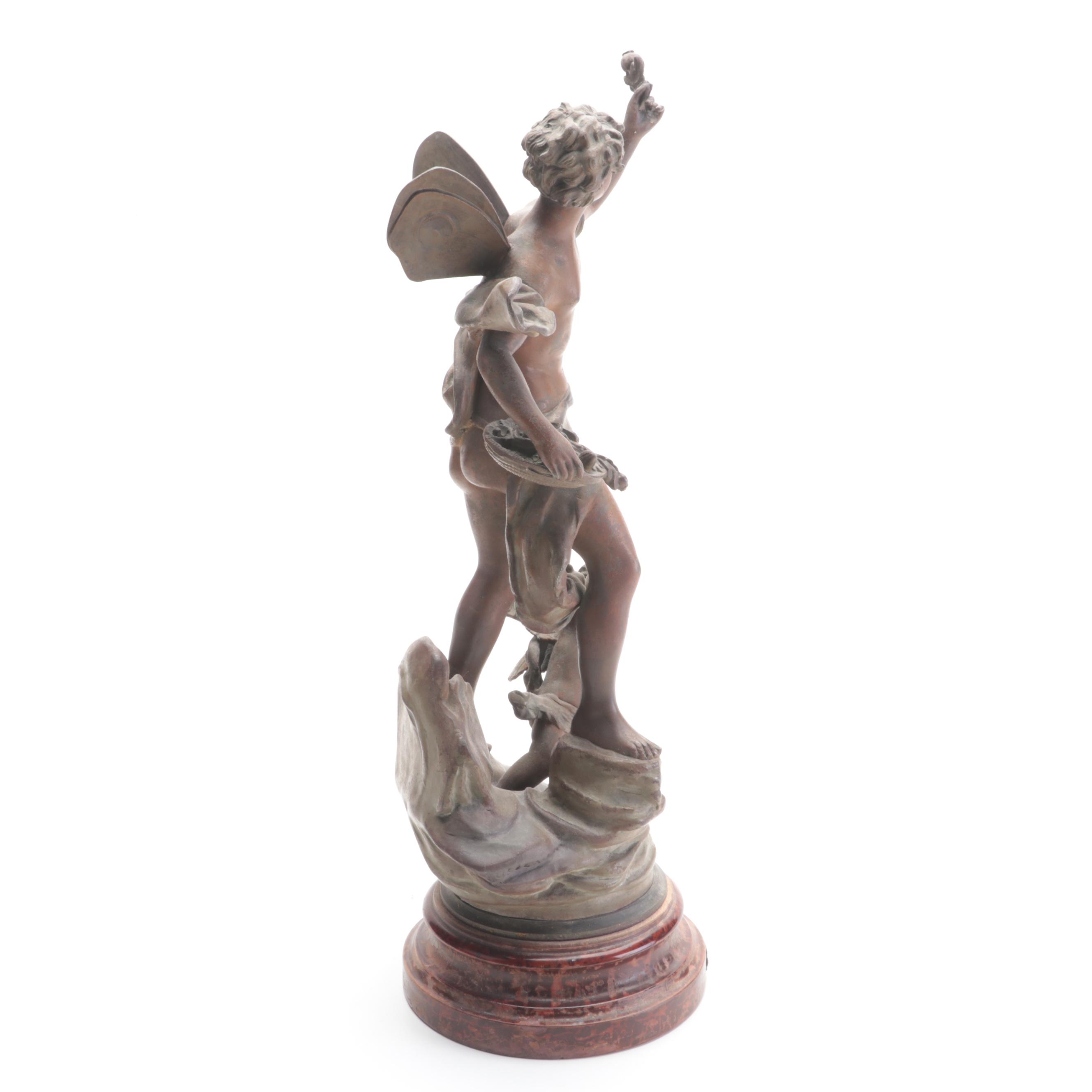 Classical Style Cast Metal Sculpture of Cupid with Cherub