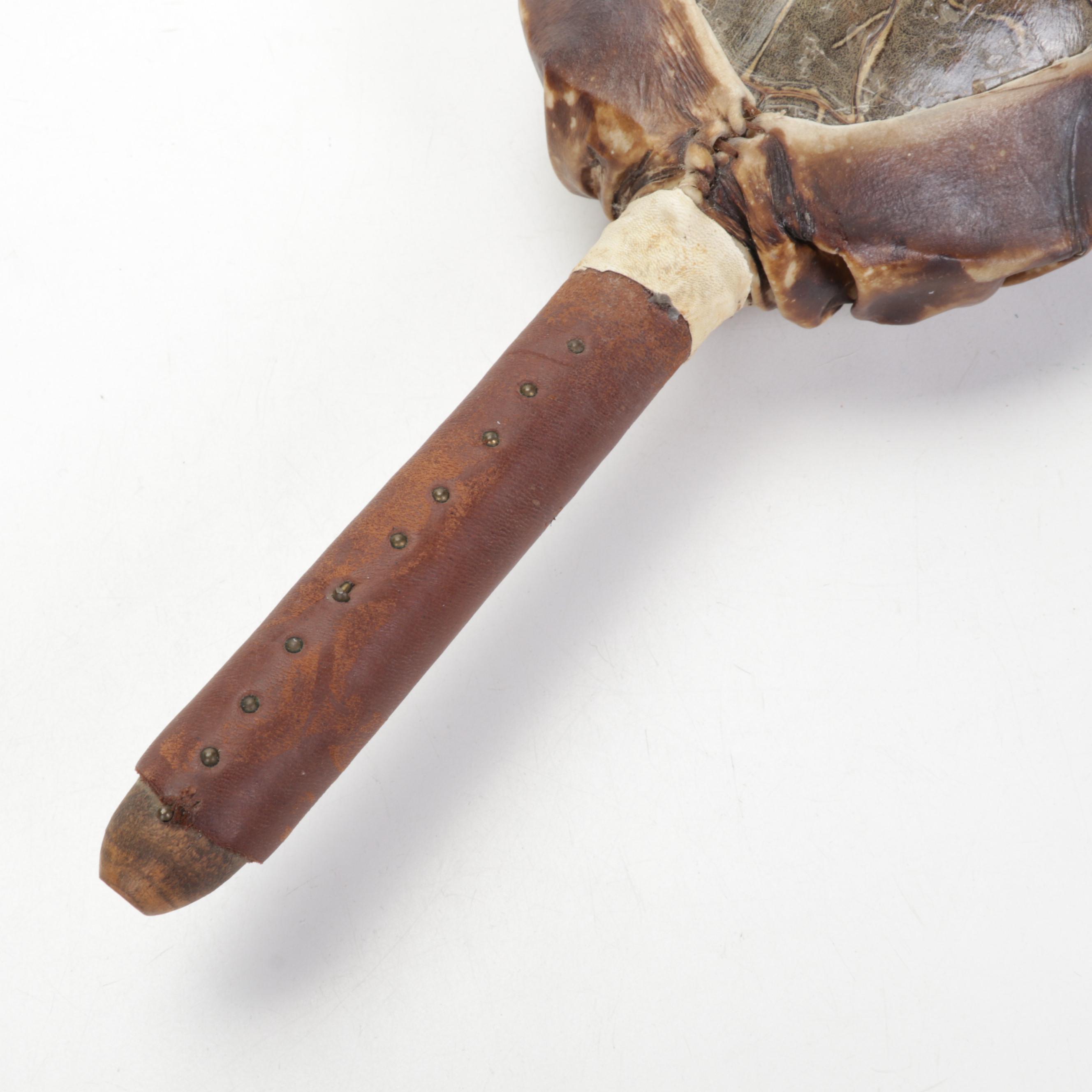 Common Snapping Turtle Shell Rattle and Knapped Stone Knife With Antler Handle