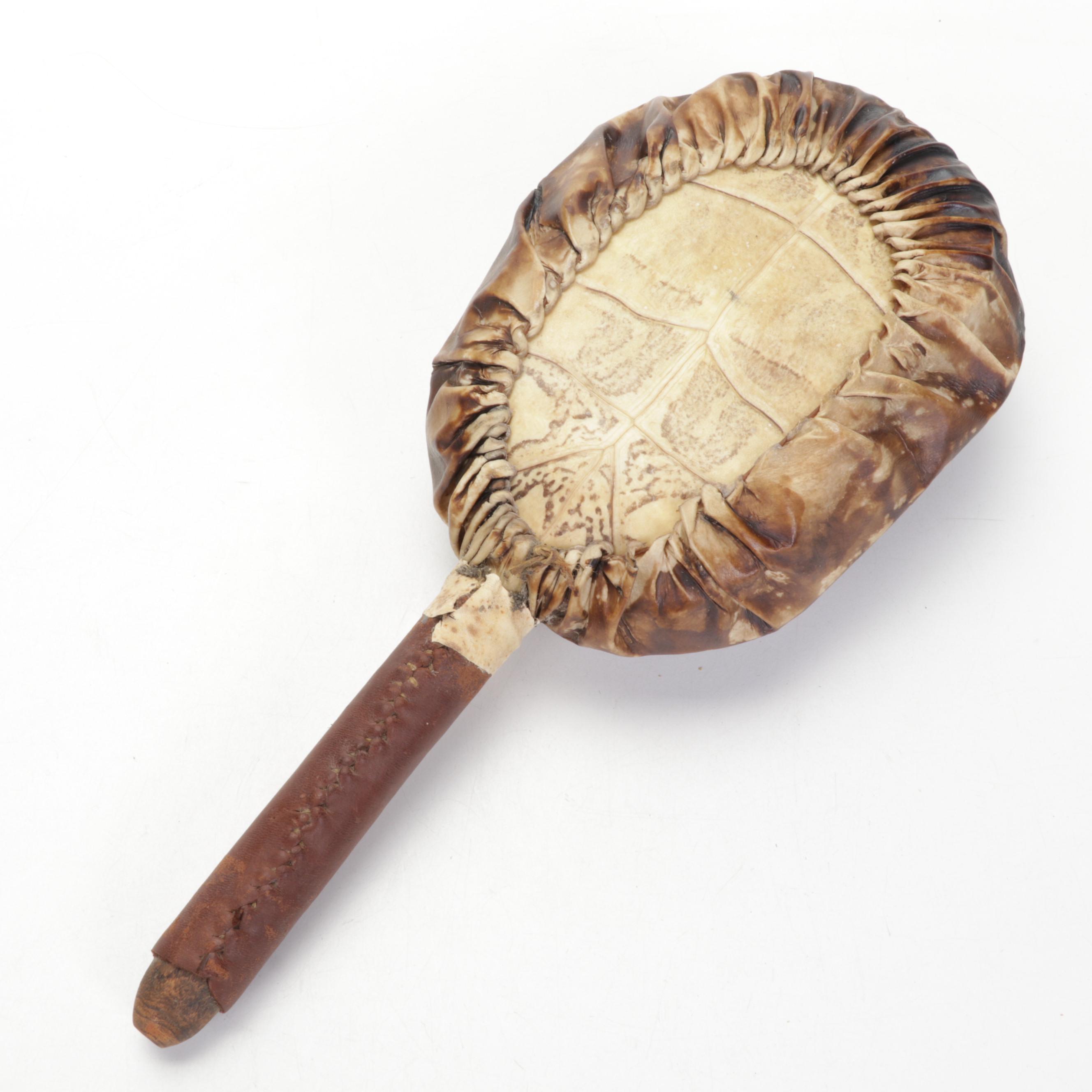 Common Snapping Turtle Shell Rattle and Knapped Stone Knife With Antler Handle
