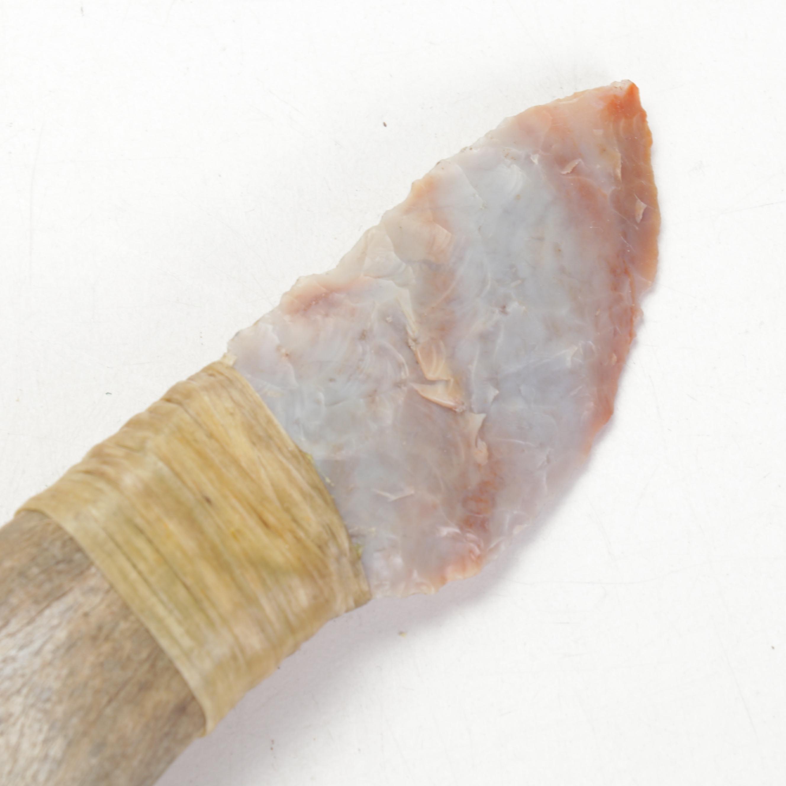 Common Snapping Turtle Shell Rattle and Knapped Stone Knife With Antler Handle