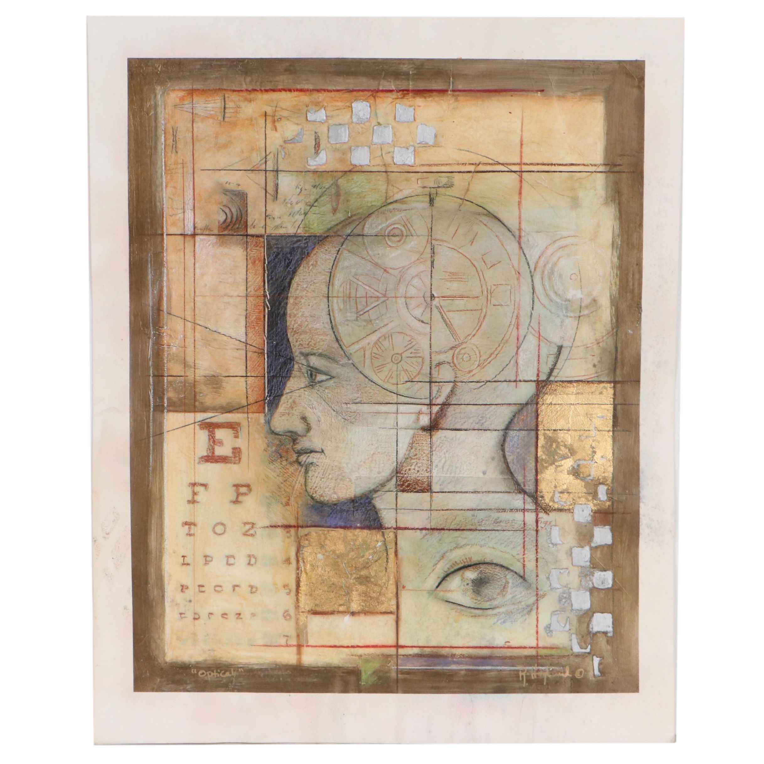 Robert Hoglund Mixed Media Composition "Optical," 21st Century