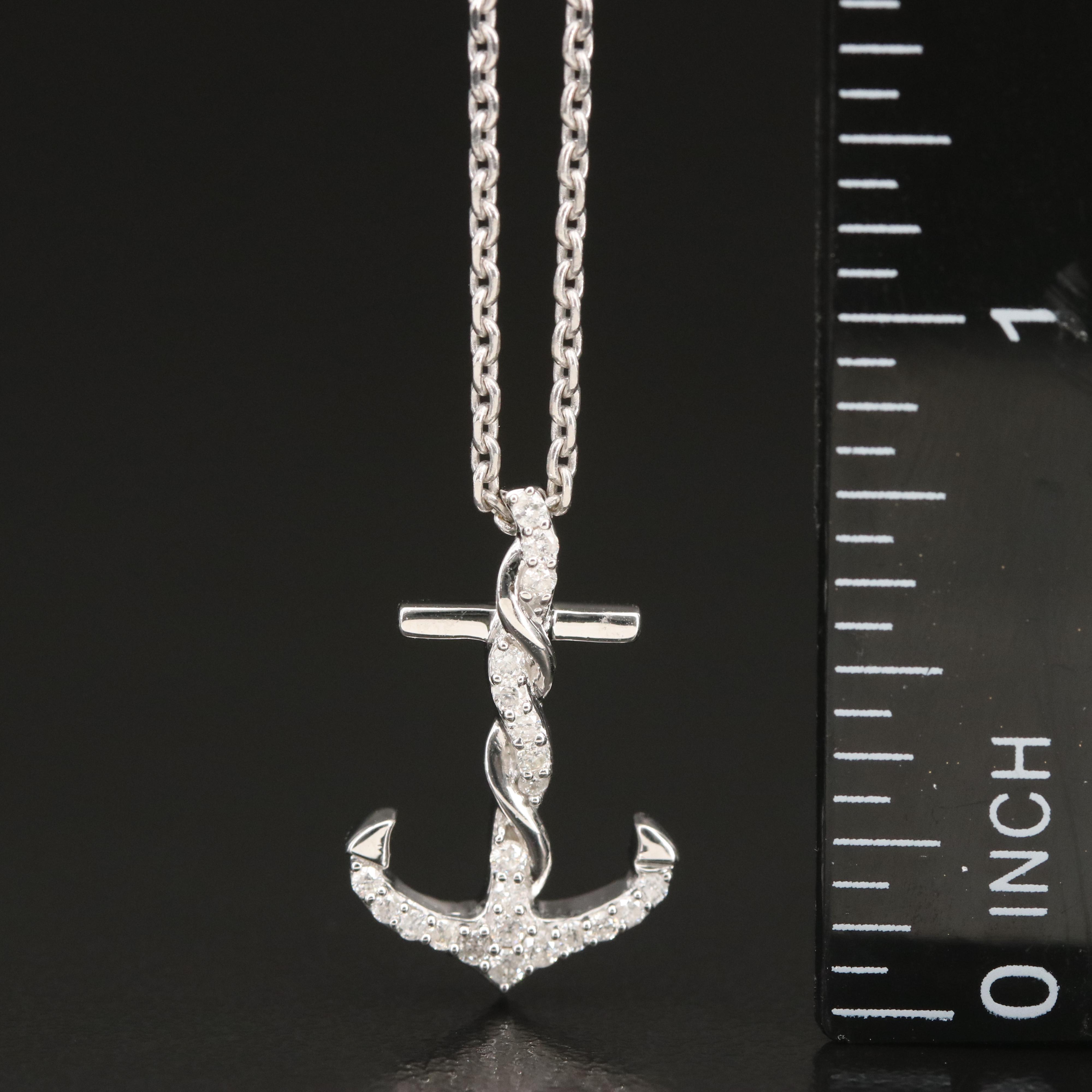 Sterling Diamond Anchor Pendant Necklace