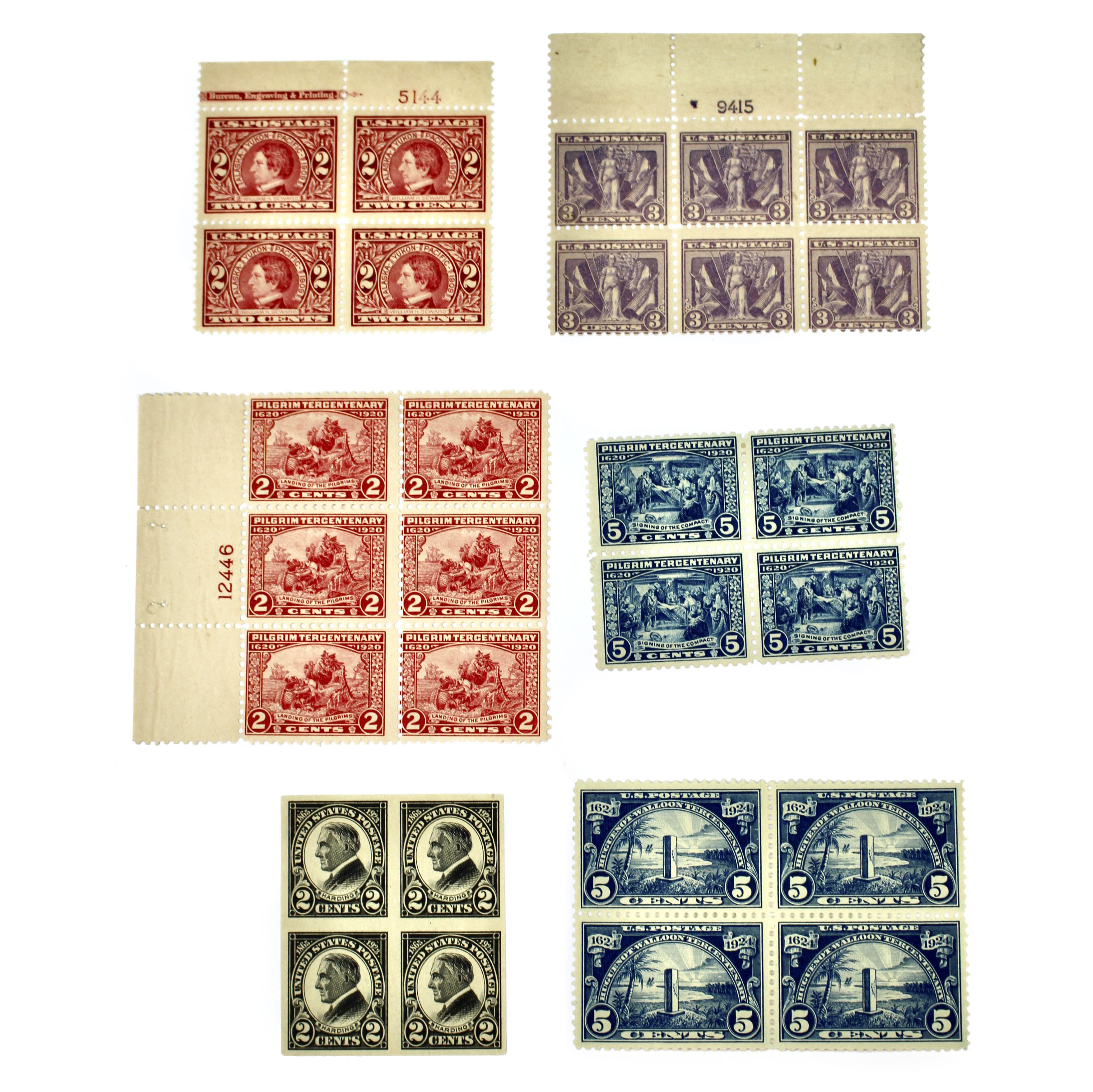 Group of Six Early U.S. Stamp Blocks Including Scott #370