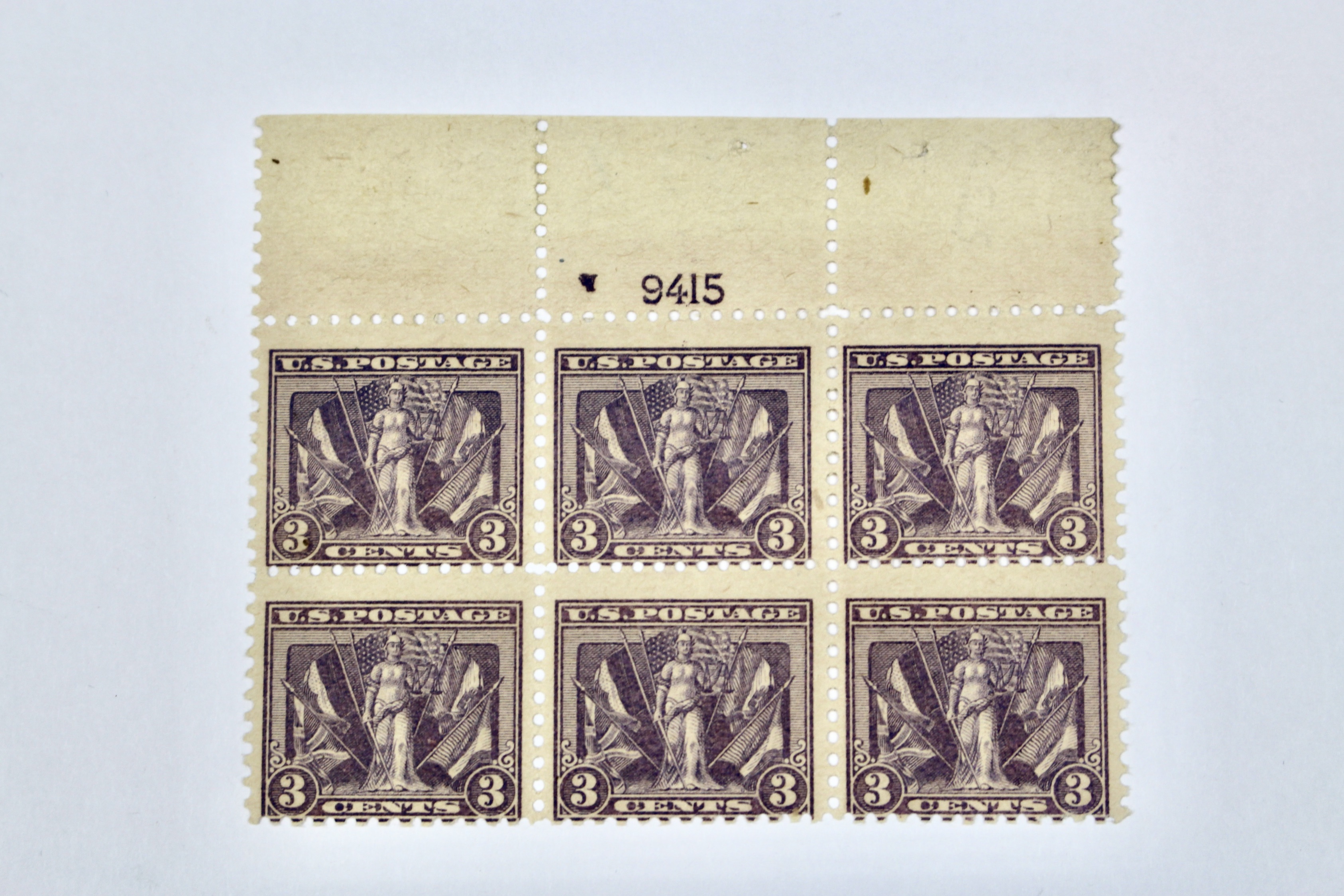 Group of Six Early U.S. Stamp Blocks Including Scott #370