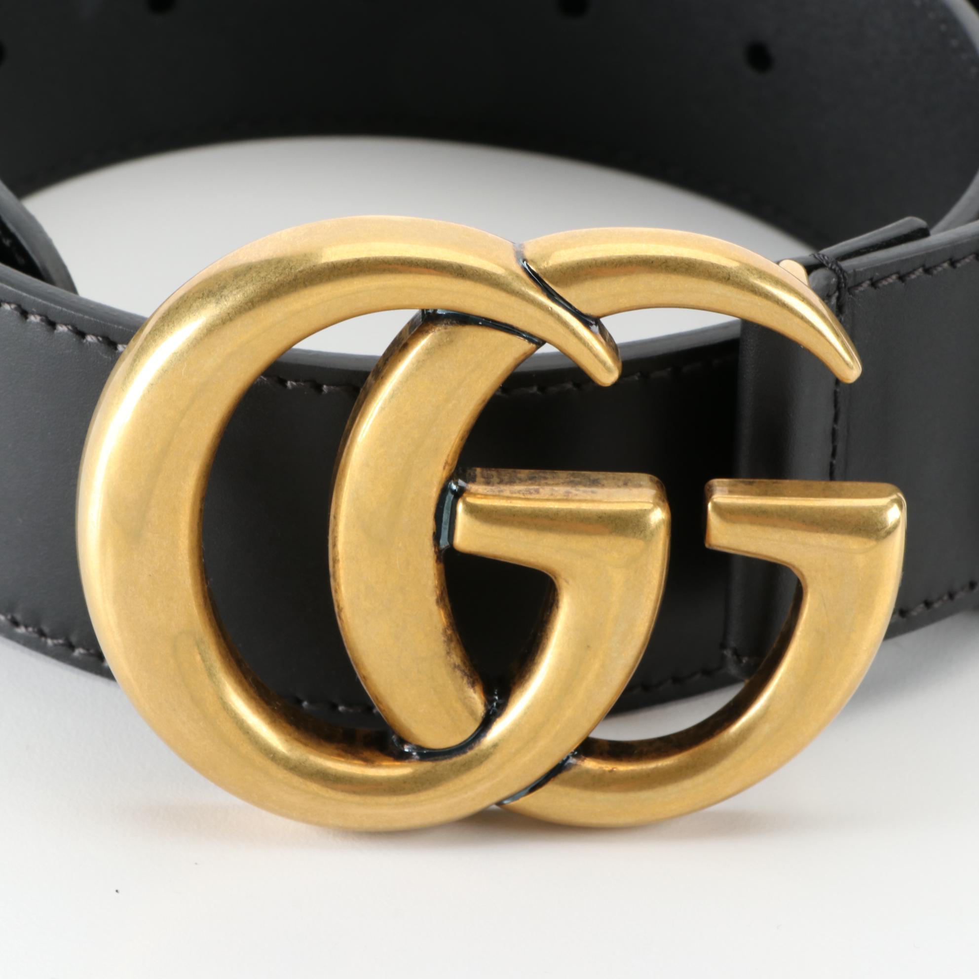 Gucci Re-Edition Wide Double G Buckle Belt in Black Leather with Box