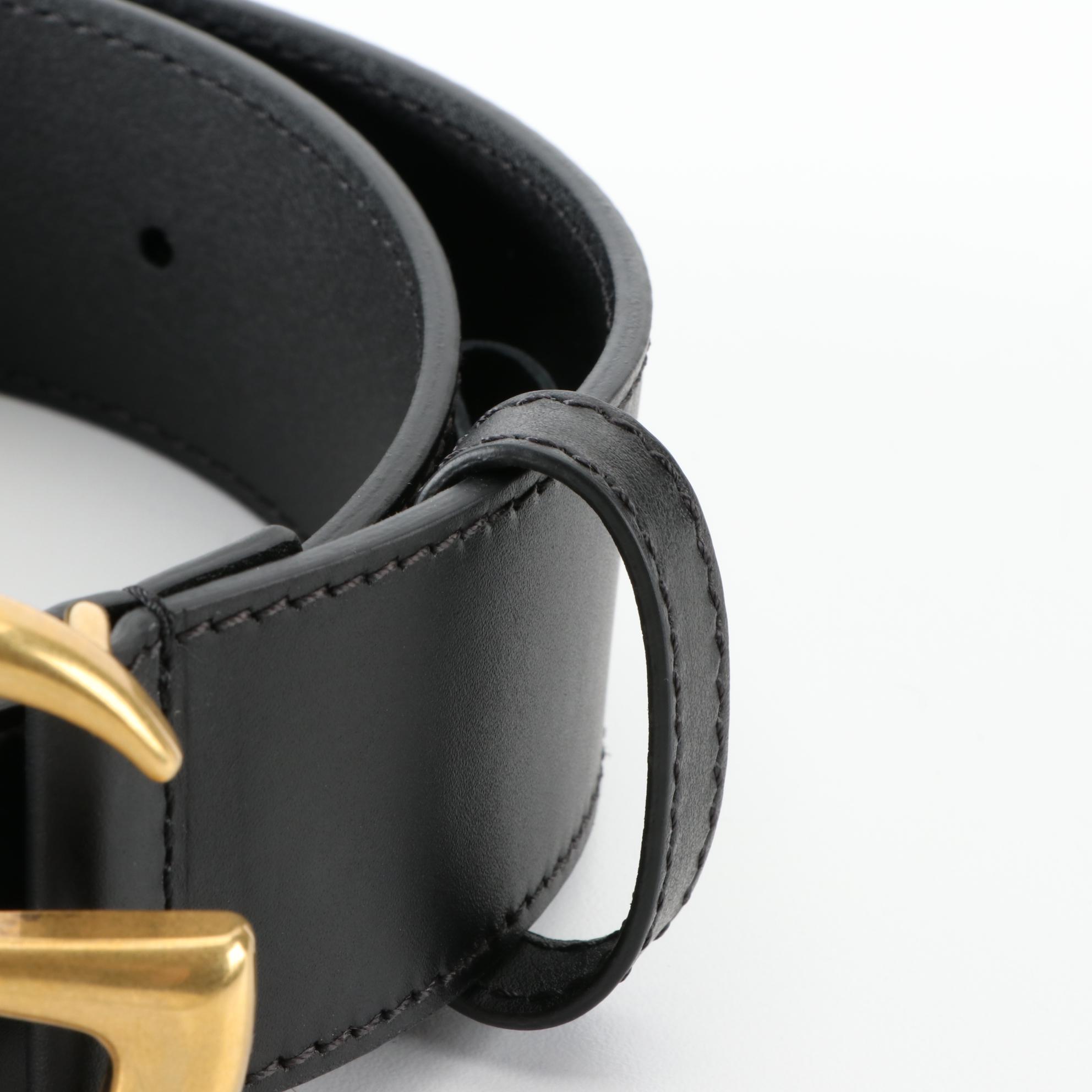 Gucci Re-Edition Wide Double G Buckle Belt in Black Leather with Box