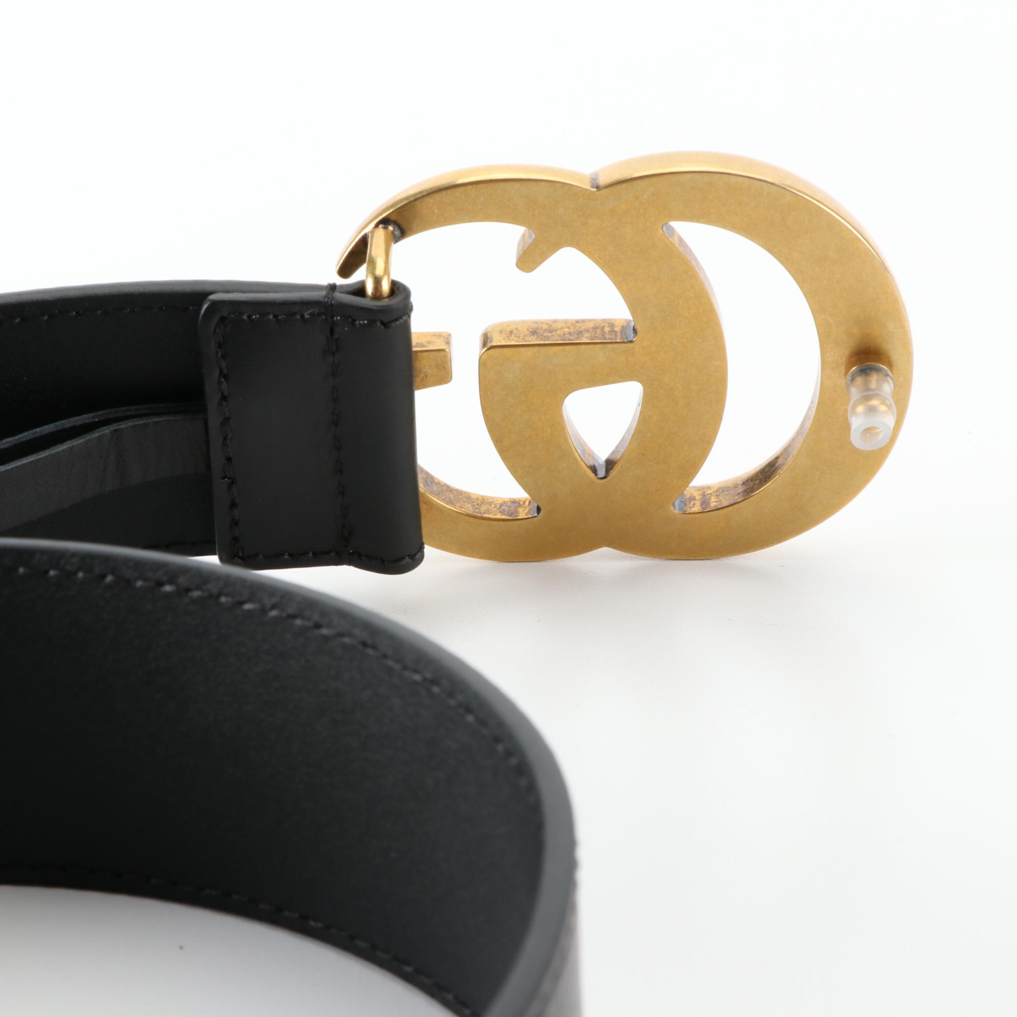 Gucci Re-Edition Wide Double G Buckle Belt in Black Leather with Box