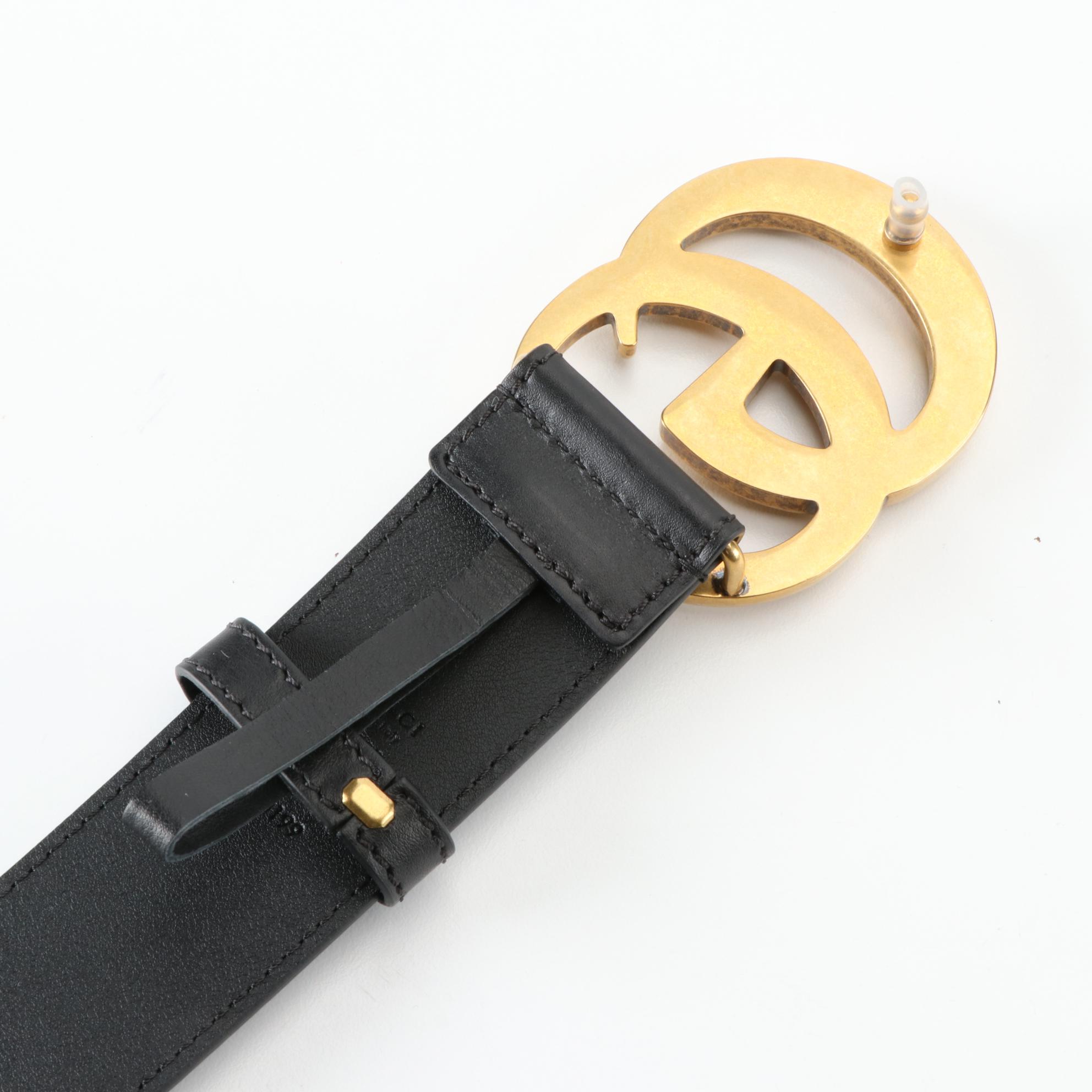 Gucci Re-Edition Wide Double G Buckle Belt in Black Leather with Box