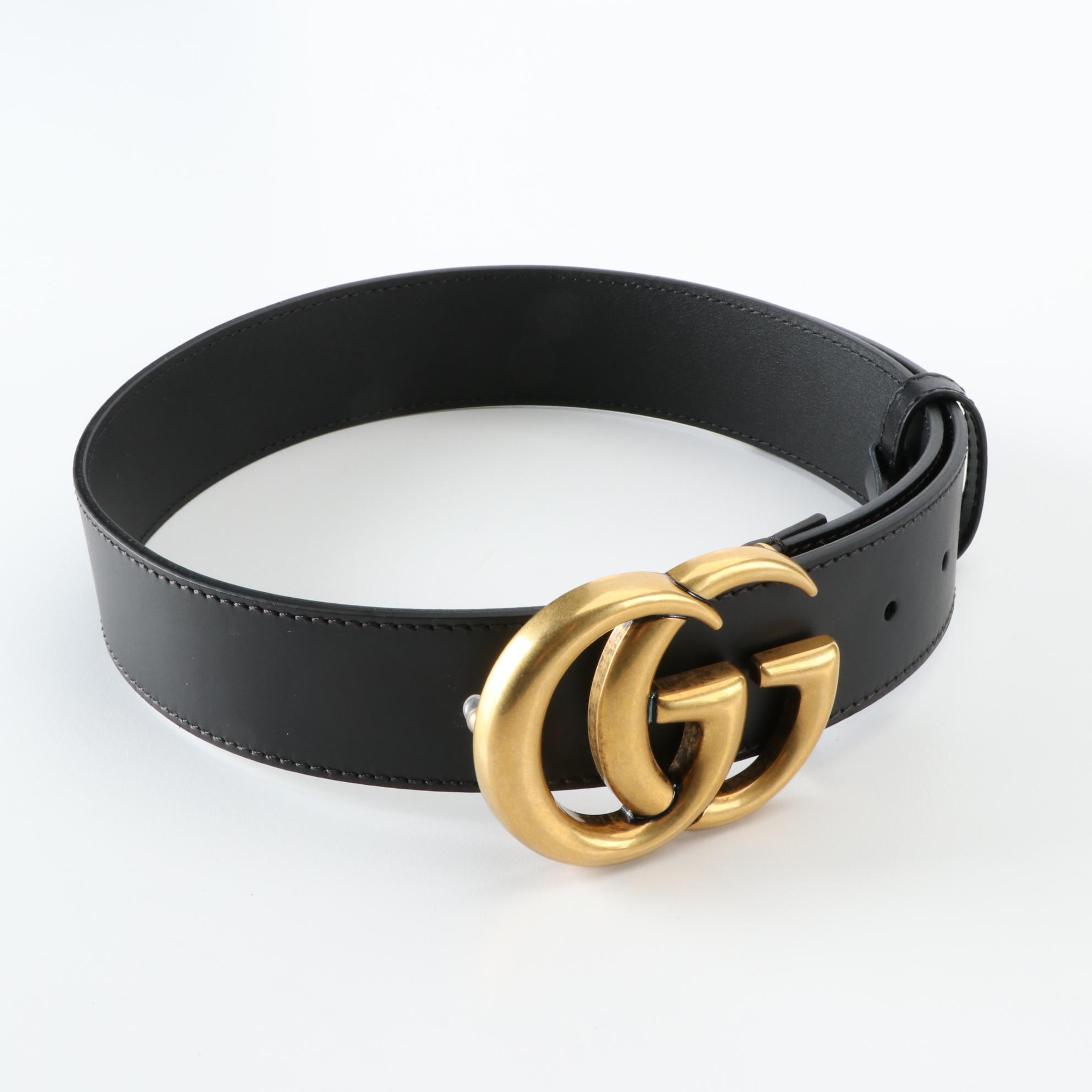 Gucci Re-Edition Wide Double G Buckle Belt in Black Leather with Box