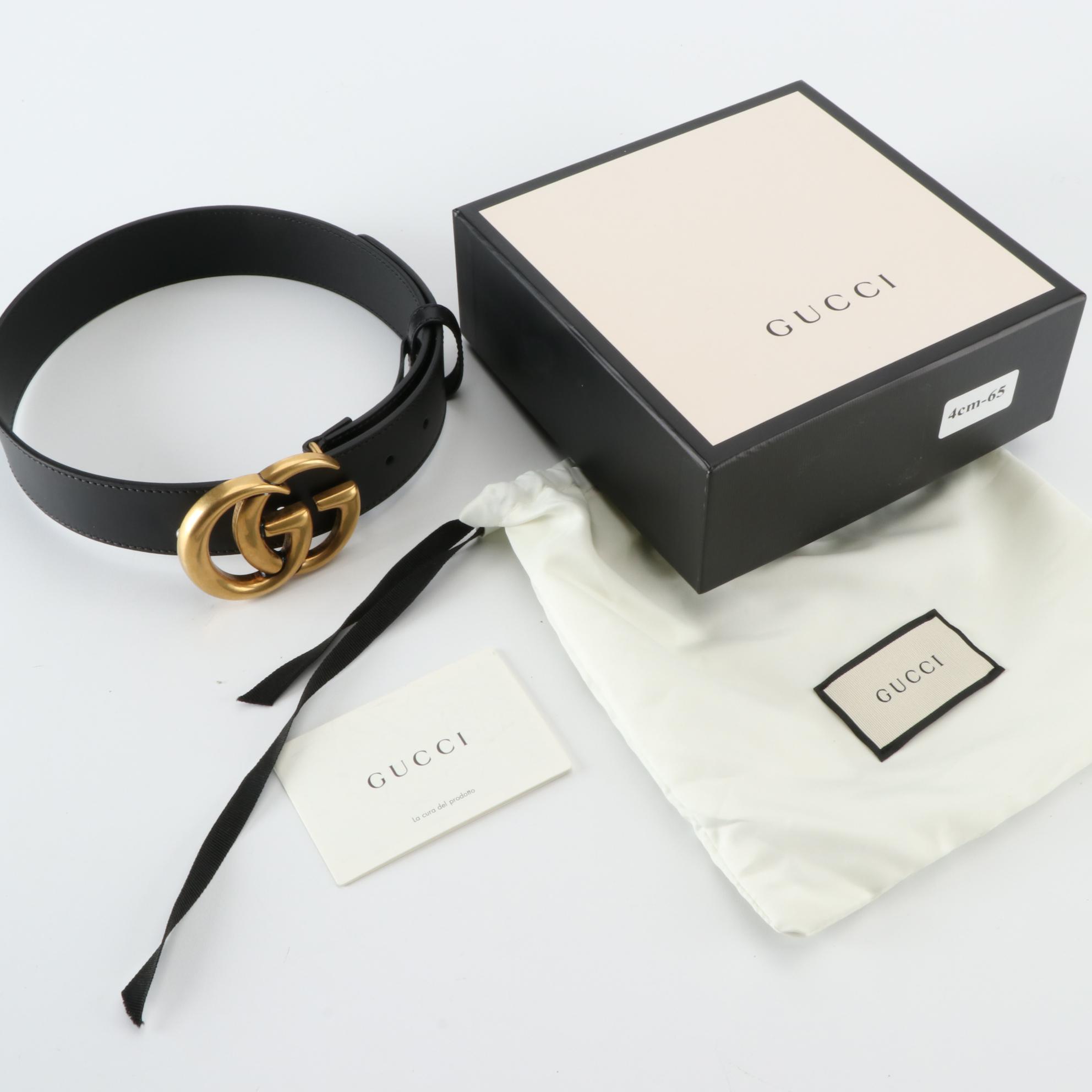 Gucci Re-Edition Wide Double G Buckle Belt in Black Leather with Box