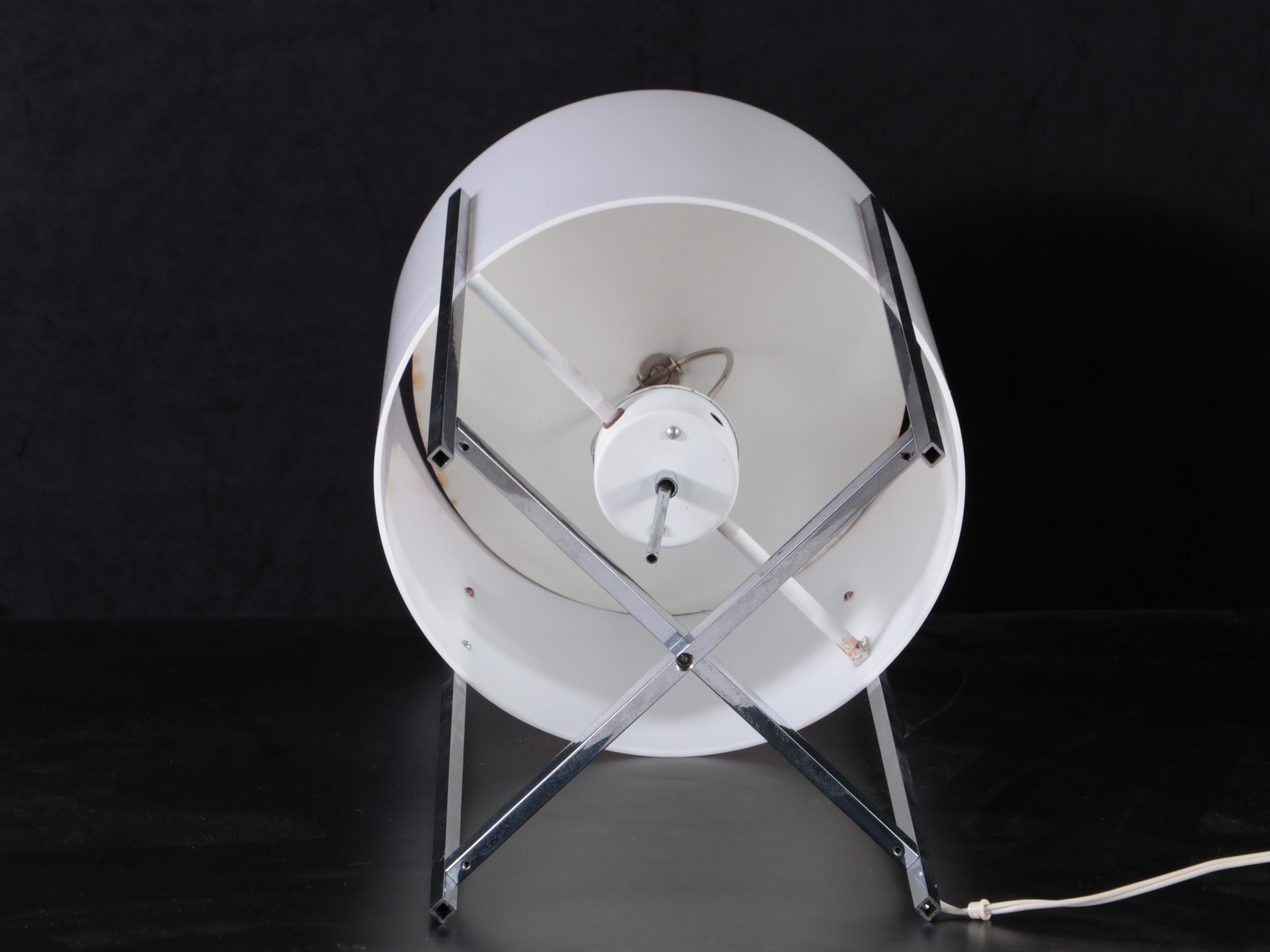 Chrome Framed Table Lamp with White Acrylic Shade and Metal Diffuser