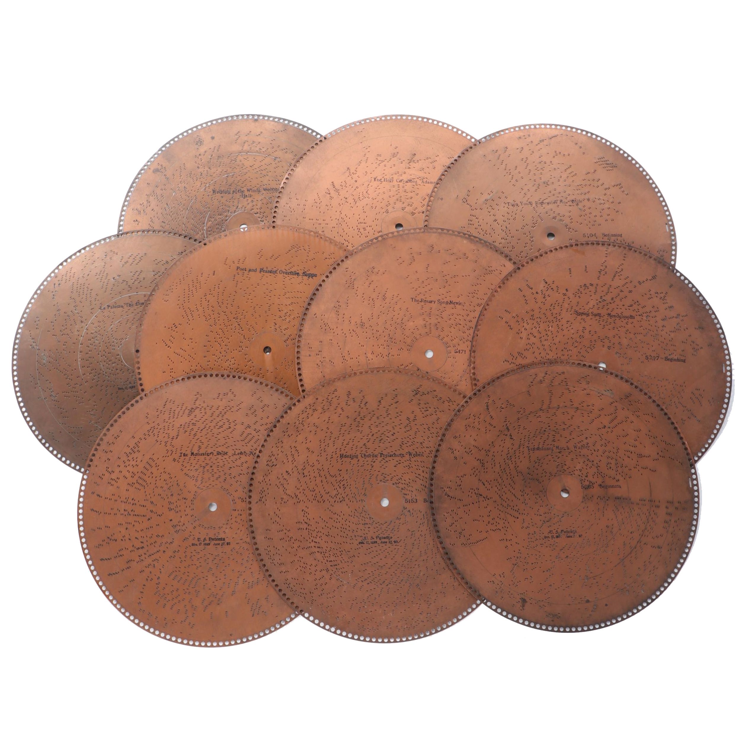 Regina Music Box Disc Records with Wedding of the Winds, Waltzes Hall and More