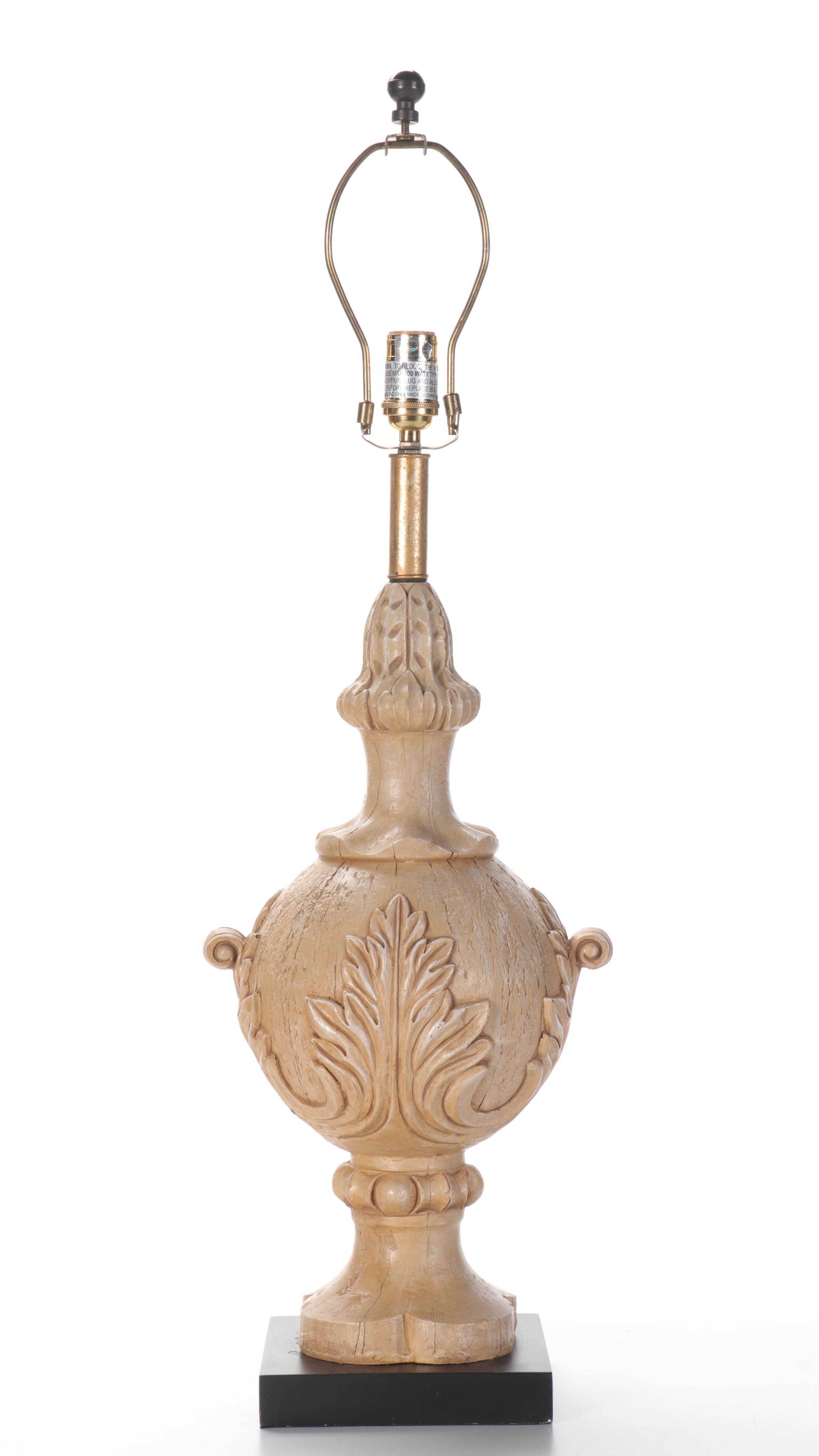 Faux Wood Cast Resin Acanthus Leaf Table Lamp, Late 20th Century