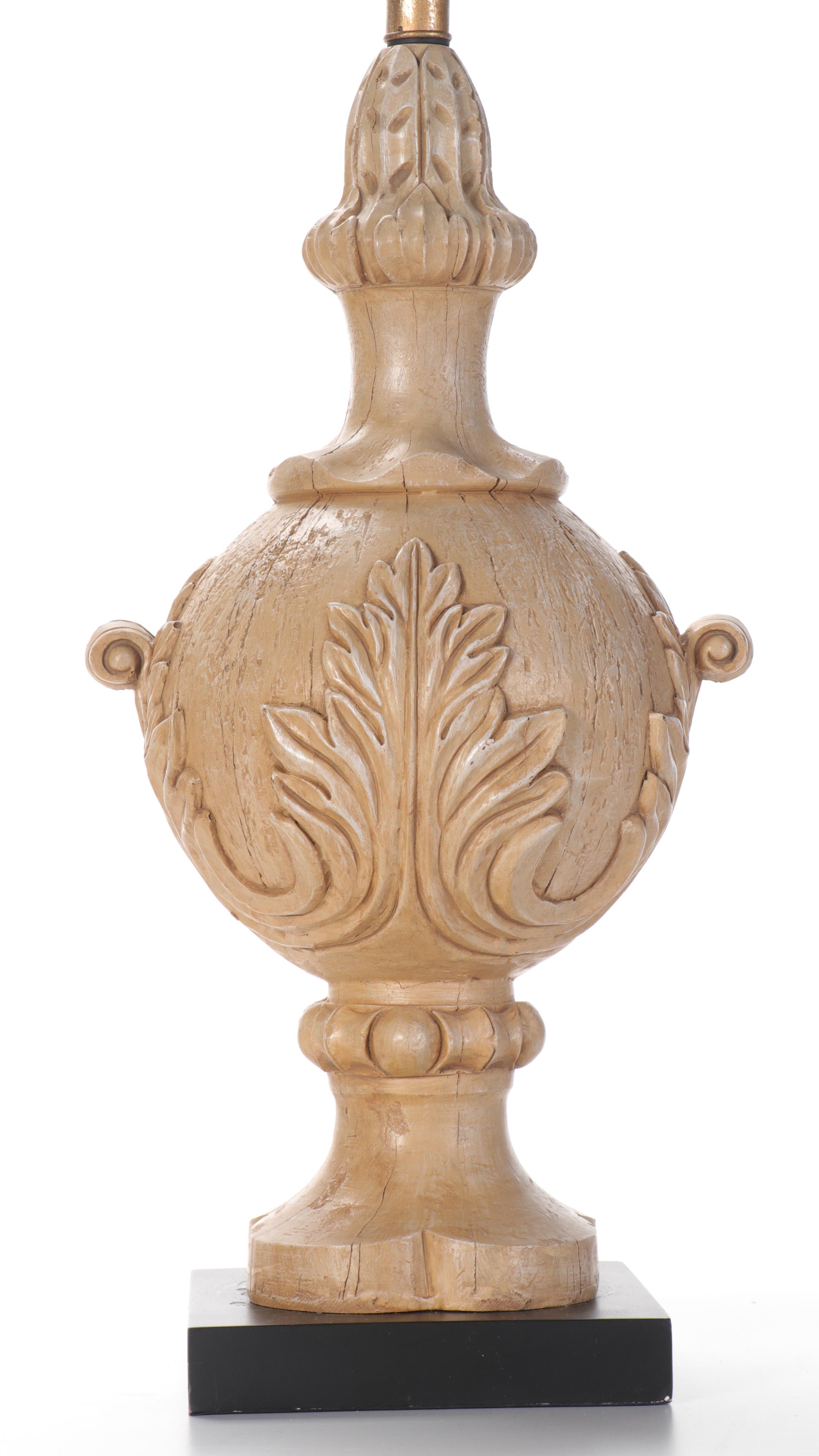 Faux Wood Cast Resin Acanthus Leaf Table Lamp, Late 20th Century