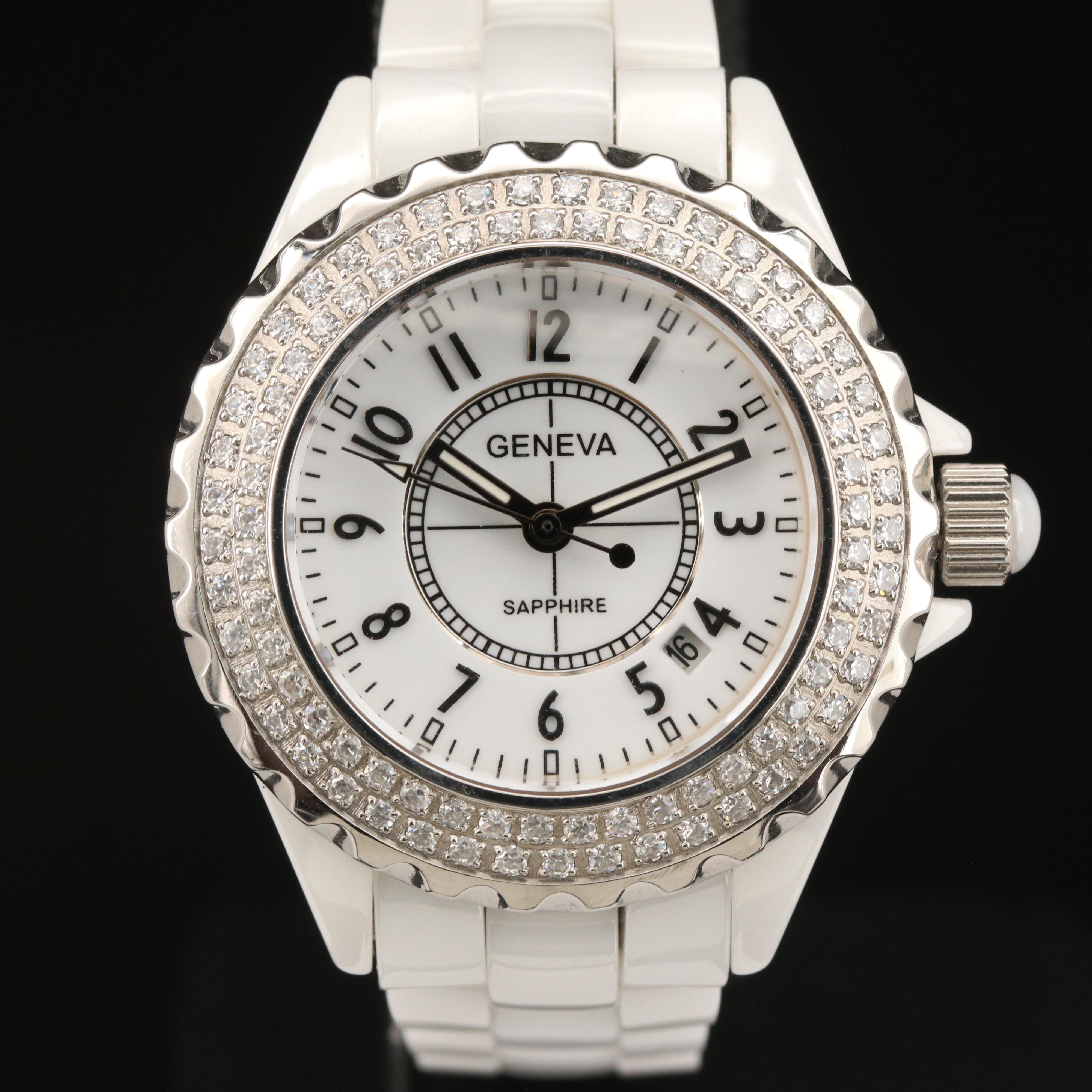 Geneva White Ceramic Crystal Watch